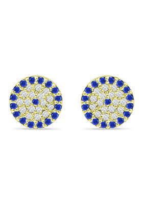 Belk & Co Lab Created 1/4 ct. t.w. Diamond and Synthetic Blue Sapphire Round Stud Earrings, 18K Gold over Silver