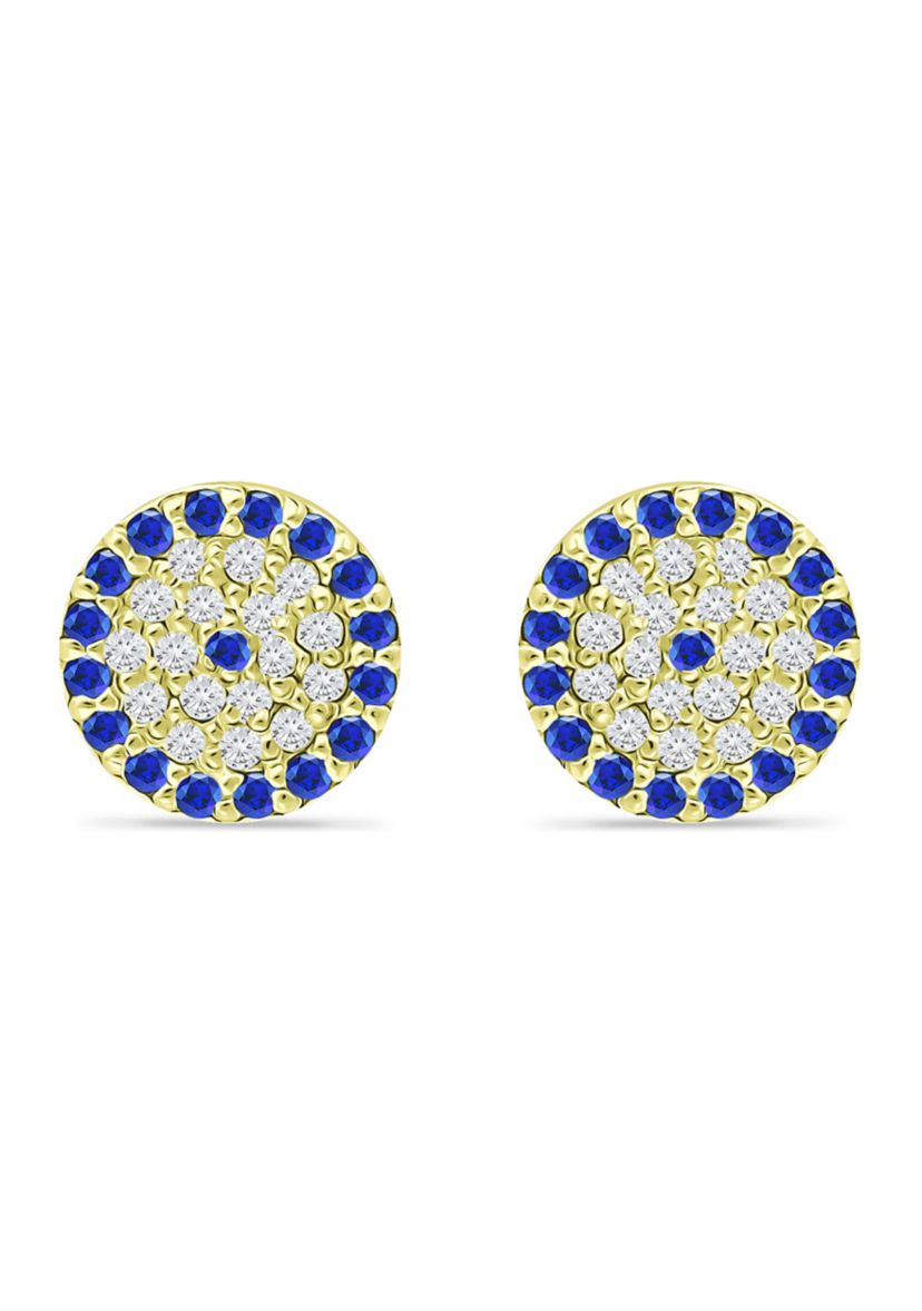 Lab Created 1/4 ct. t.w. Diamond and Synthetic Blue Sapphire Round Stud Earrings, Sterling Silver