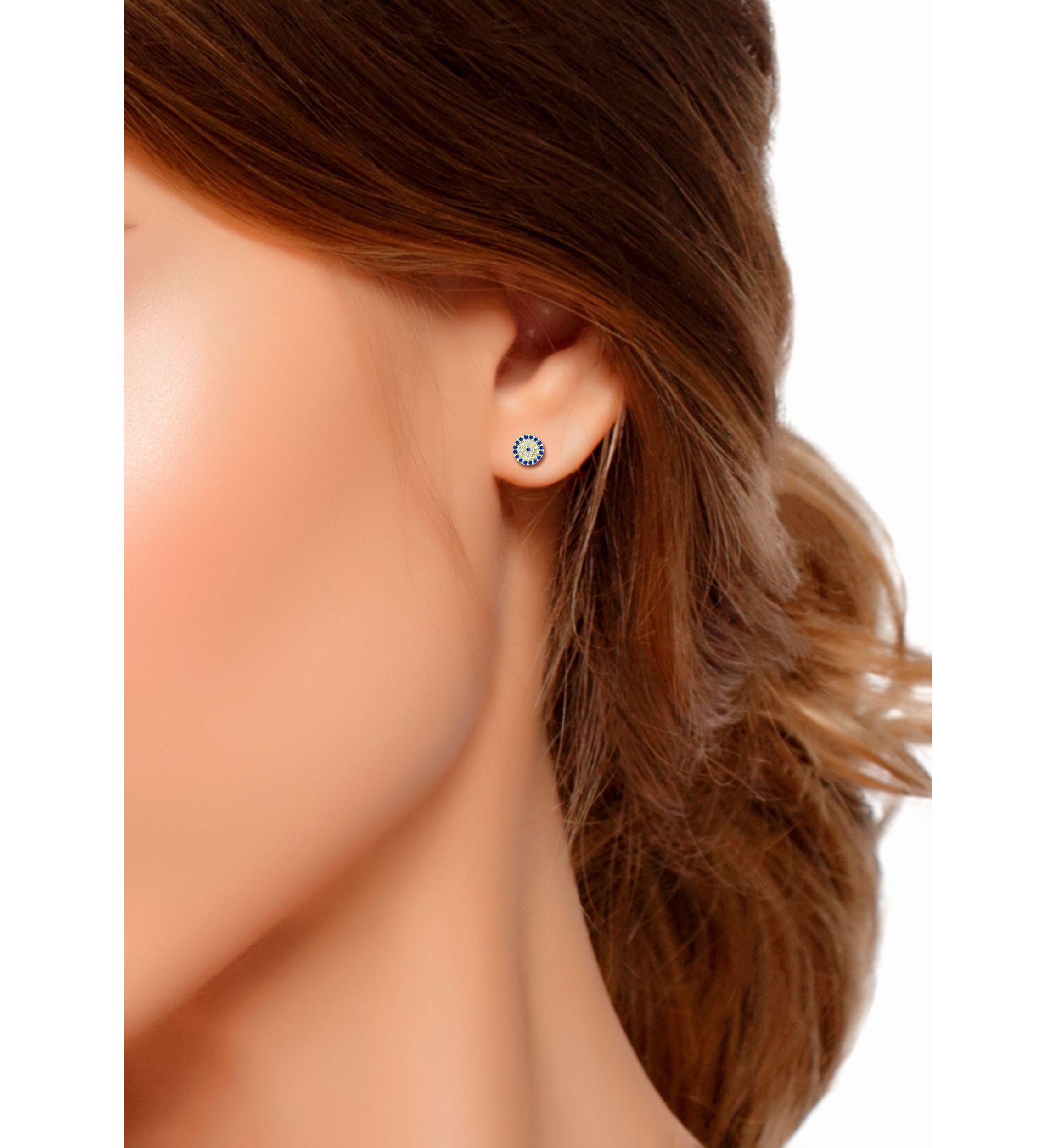 Lab Created 1/4 ct. t.w. Diamond and Synthetic Blue Sapphire Round Stud Earrings, Sterling Silver