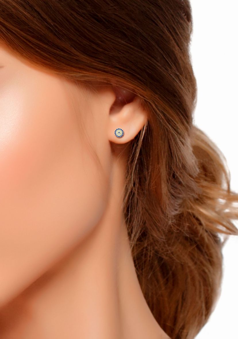 Lab Created 1/4 ct. t.w. Diamond and Synthetic Blue Sapphire Round Stud Earrings, Sterling Silver