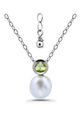 Belk & Co Freshwater Pearl and Bezel Set Round Semi Precious Stone Sterling Silver Pendant, 18 in
