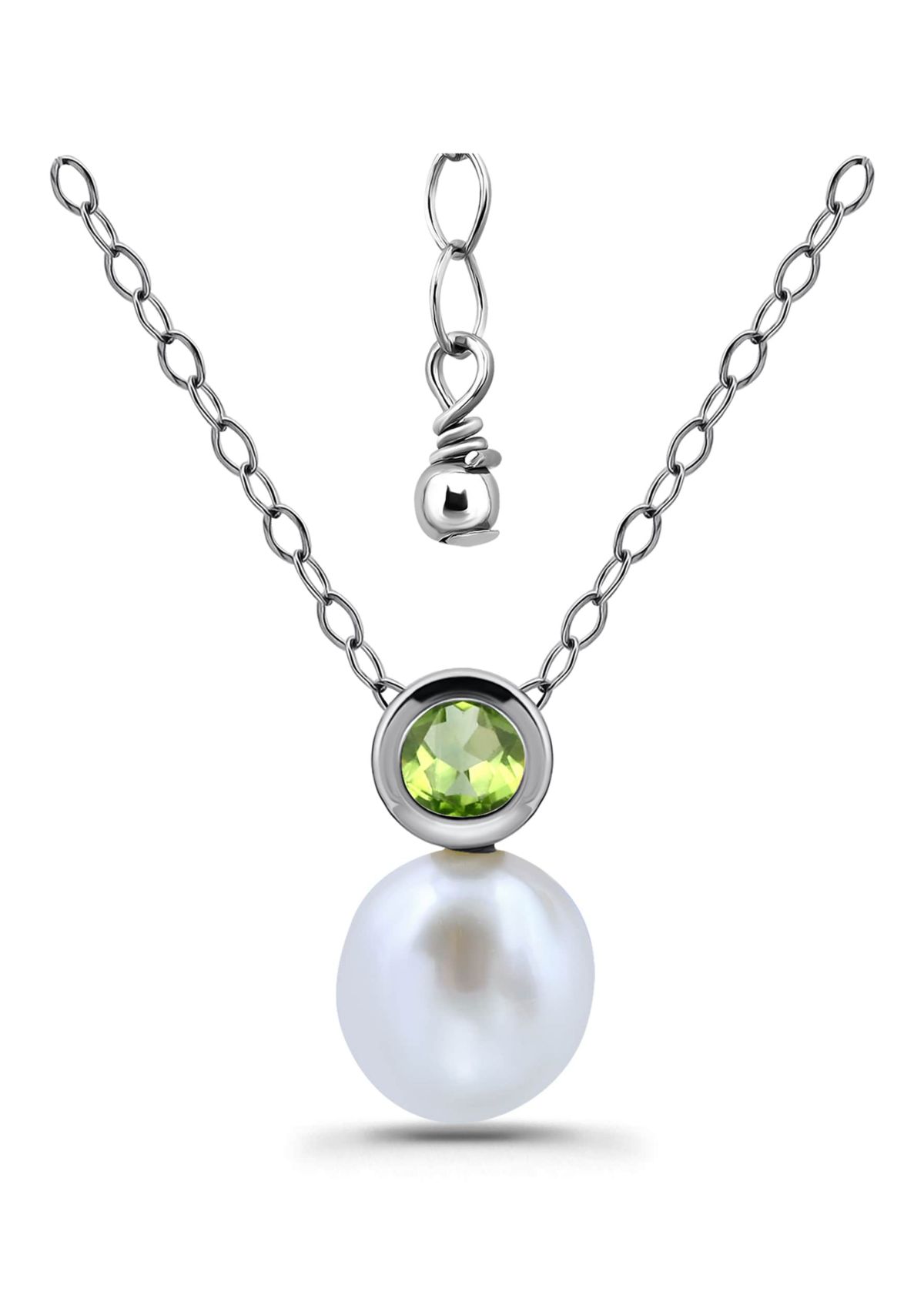 Freshwater Pearl and Bezel Set Round Semi Precious Stone Sterling Silver Pendant