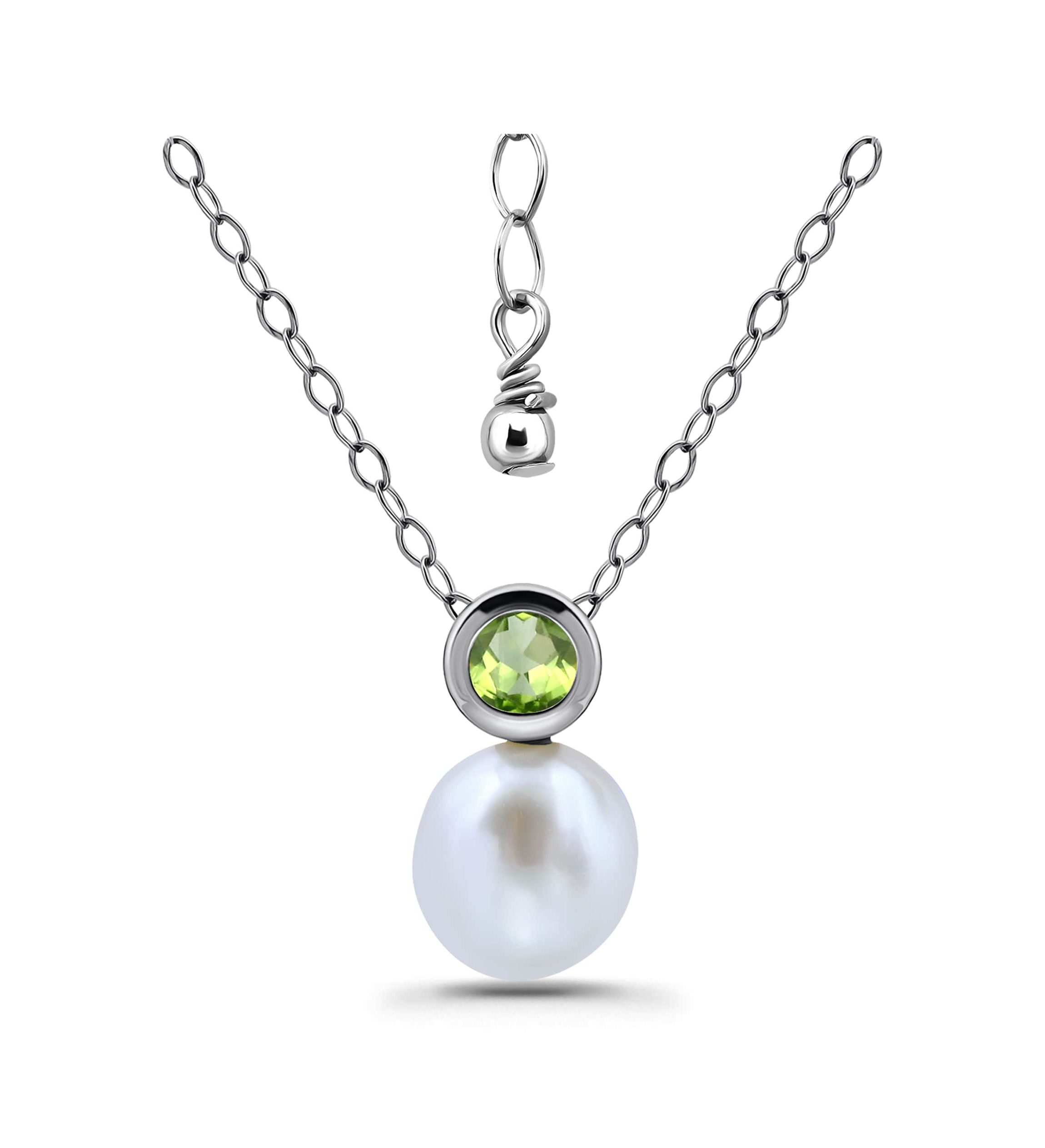 Freshwater Pearl and Bezel Set Round Semi Precious Stone Sterling Silver Pendant