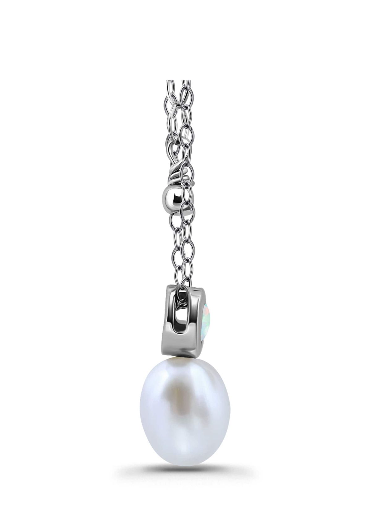 Freshwater Pearl and Bezel Set Round Semi Precious Stone Sterling Silver Pendant