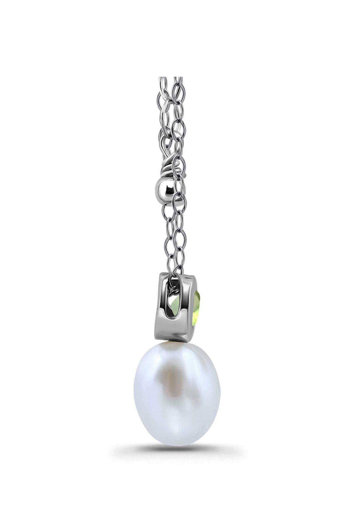 Freshwater Pearl and Bezel Set Round Semi Precious Stone Sterling Silver Pendant