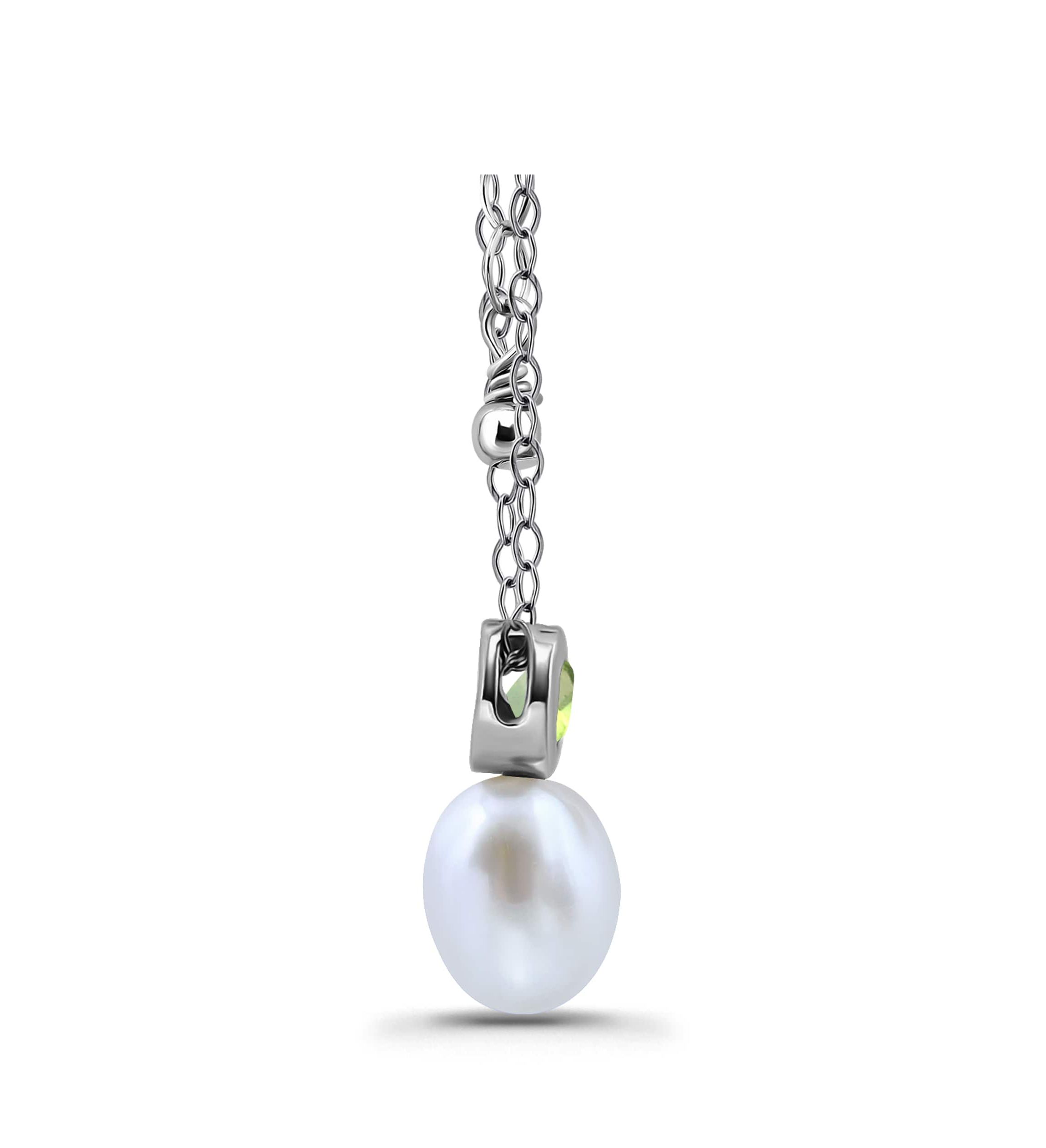 Freshwater Pearl and Bezel Set Round Semi Precious Stone Sterling Silver Pendant