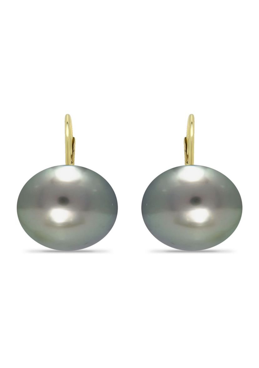 12MM Tahaitian Pearl Earrings, 14K Gold