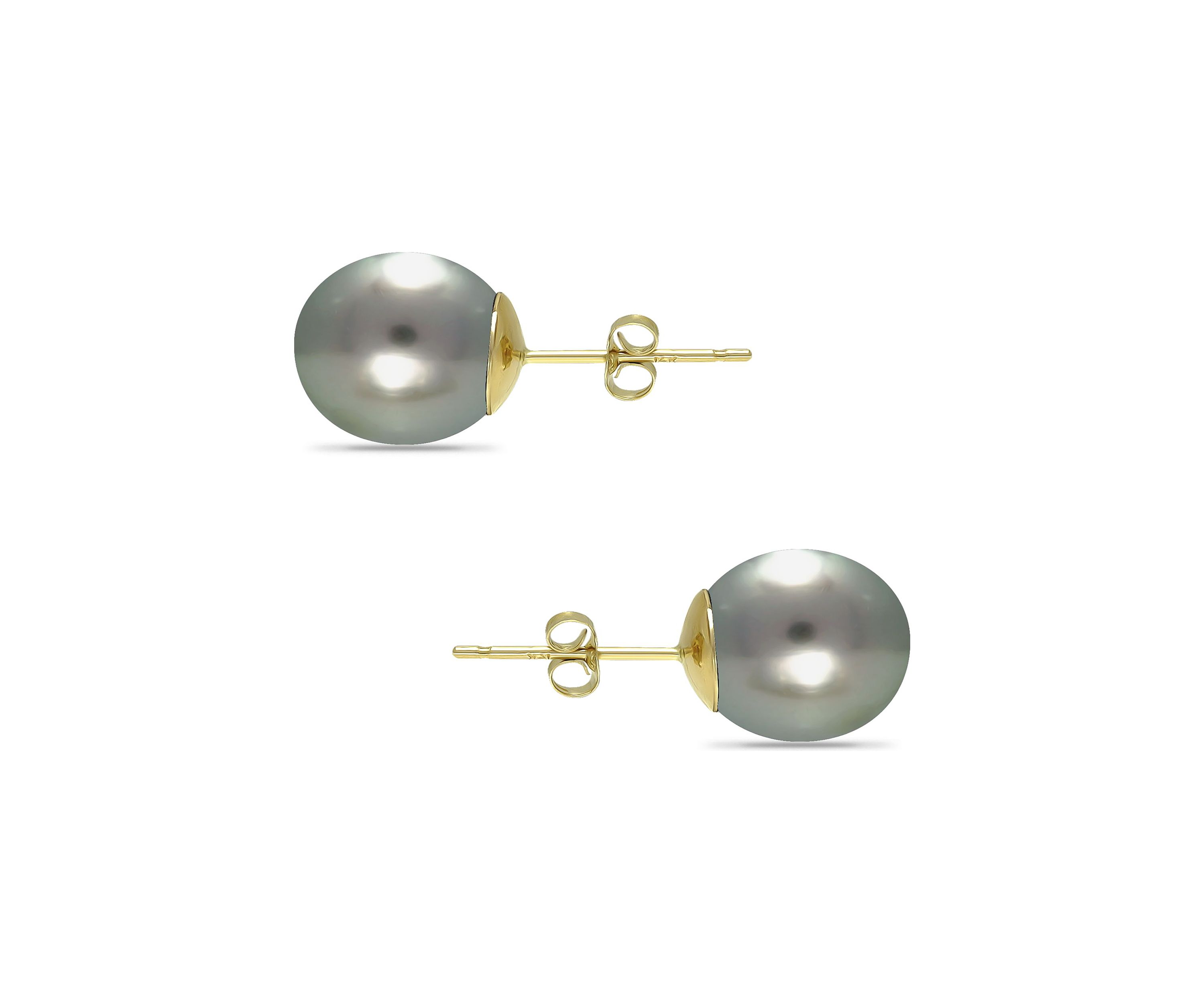11MM Tahaitian Pearl Stud Earrings, 14K Gold