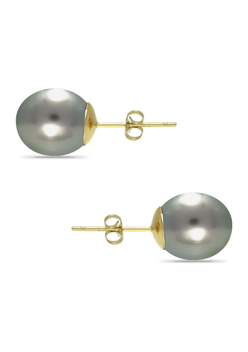 11MM Tahaitian Pearl Stud Earrings, 14K Gold