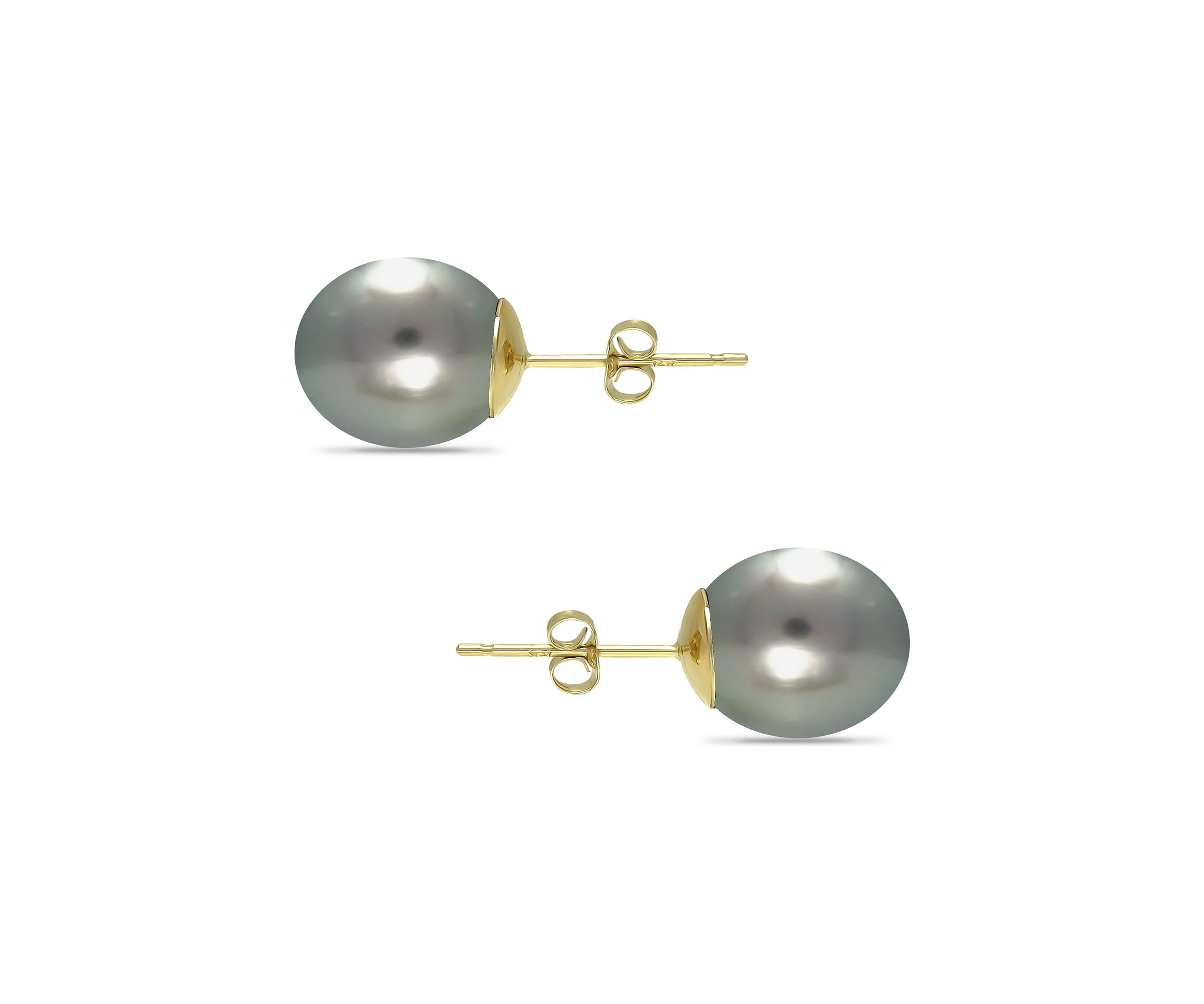 12MM Tahaitian Pearl Stud Earrings, 14K Gold