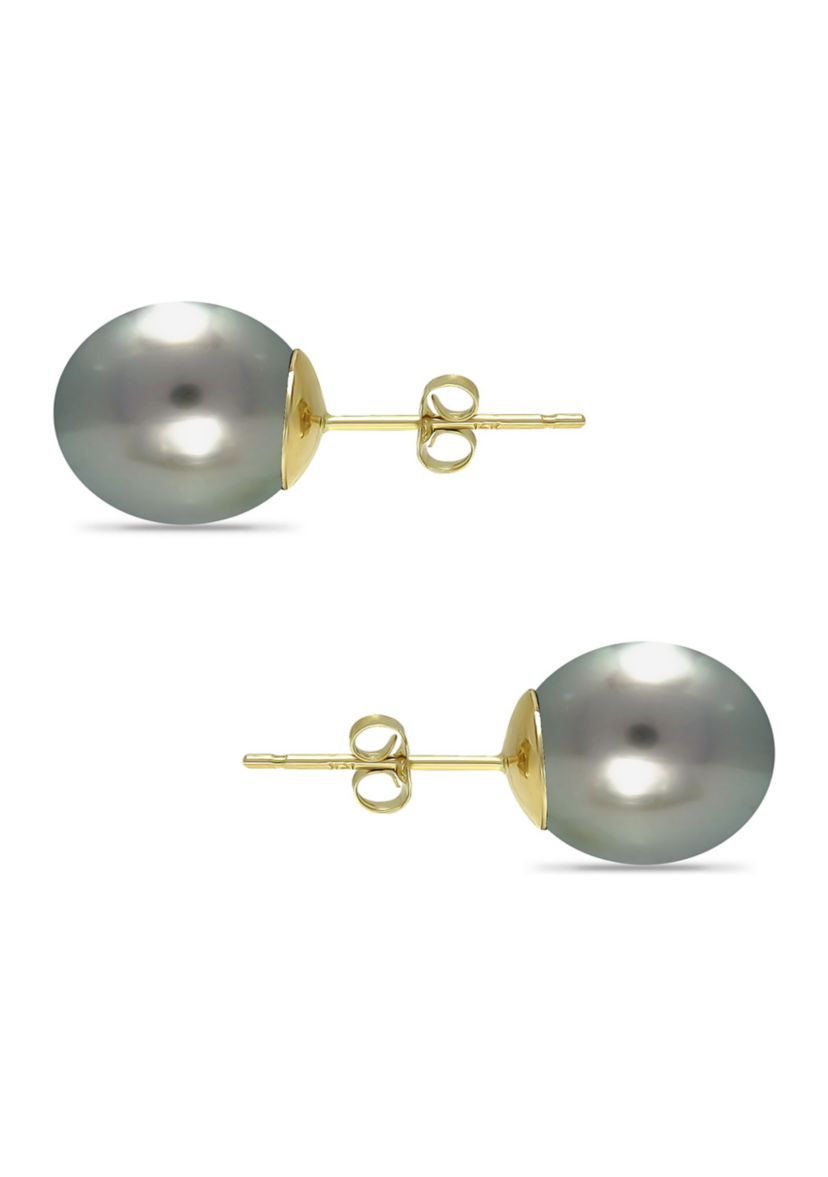 12MM Tahaitian Pearl Stud Earrings, 14K Gold