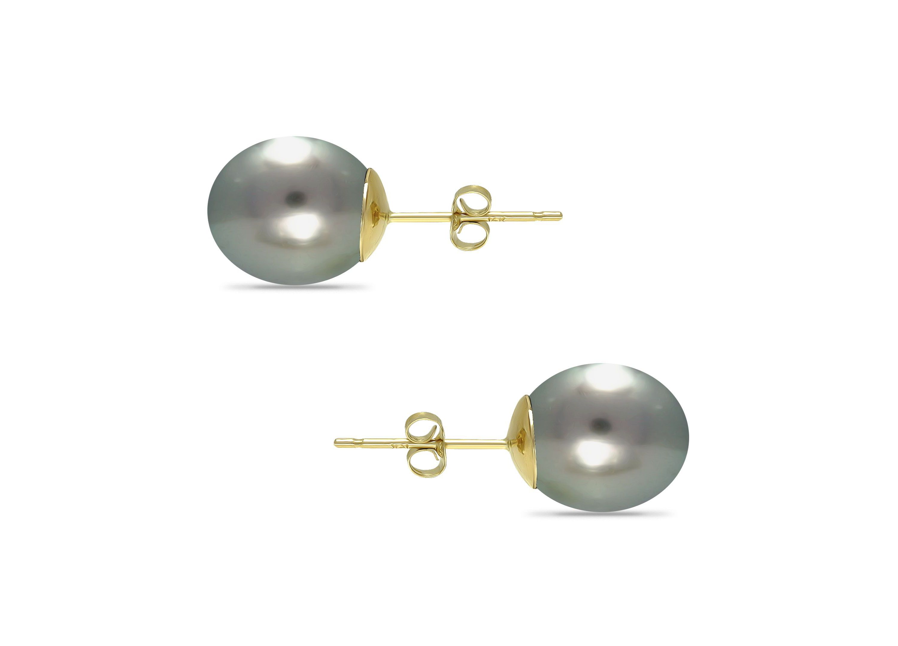 12MM Tahaitian Pearl Stud Earrings, 14K Gold