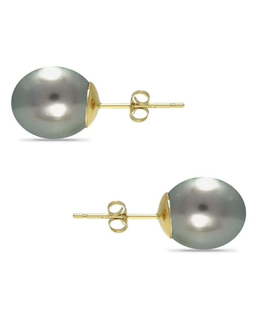 12MM Tahaitian Pearl Stud Earrings, 14K Gold