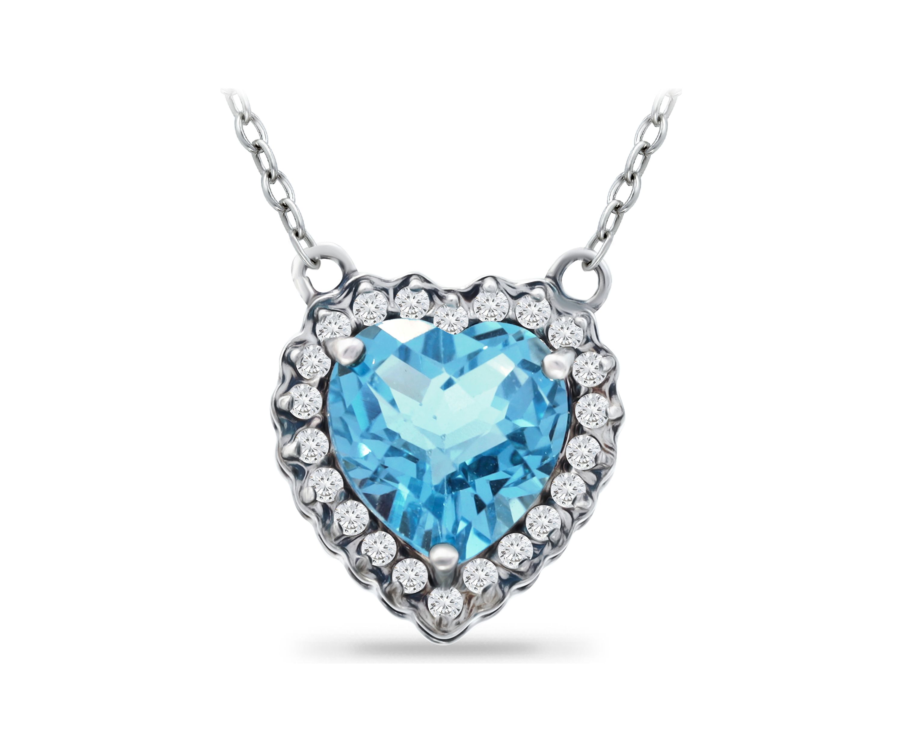 3.06 ct. t.w. Blue Topaz, 1/5 ct. t.w. White Topaz Heart Necklace in Sterling Silver
