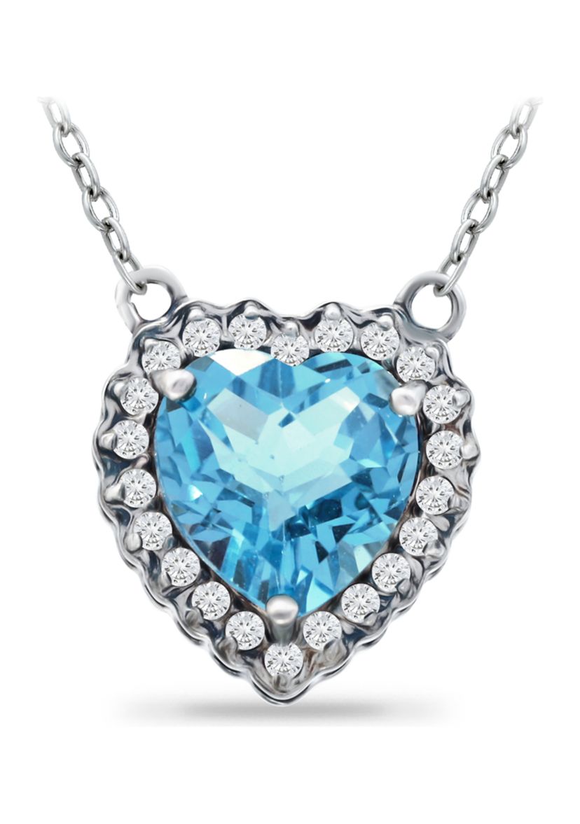 3.06 ct. t.w. Blue Topaz, 1/5 ct. t.w. White Topaz Heart Necklace in Sterling Silver