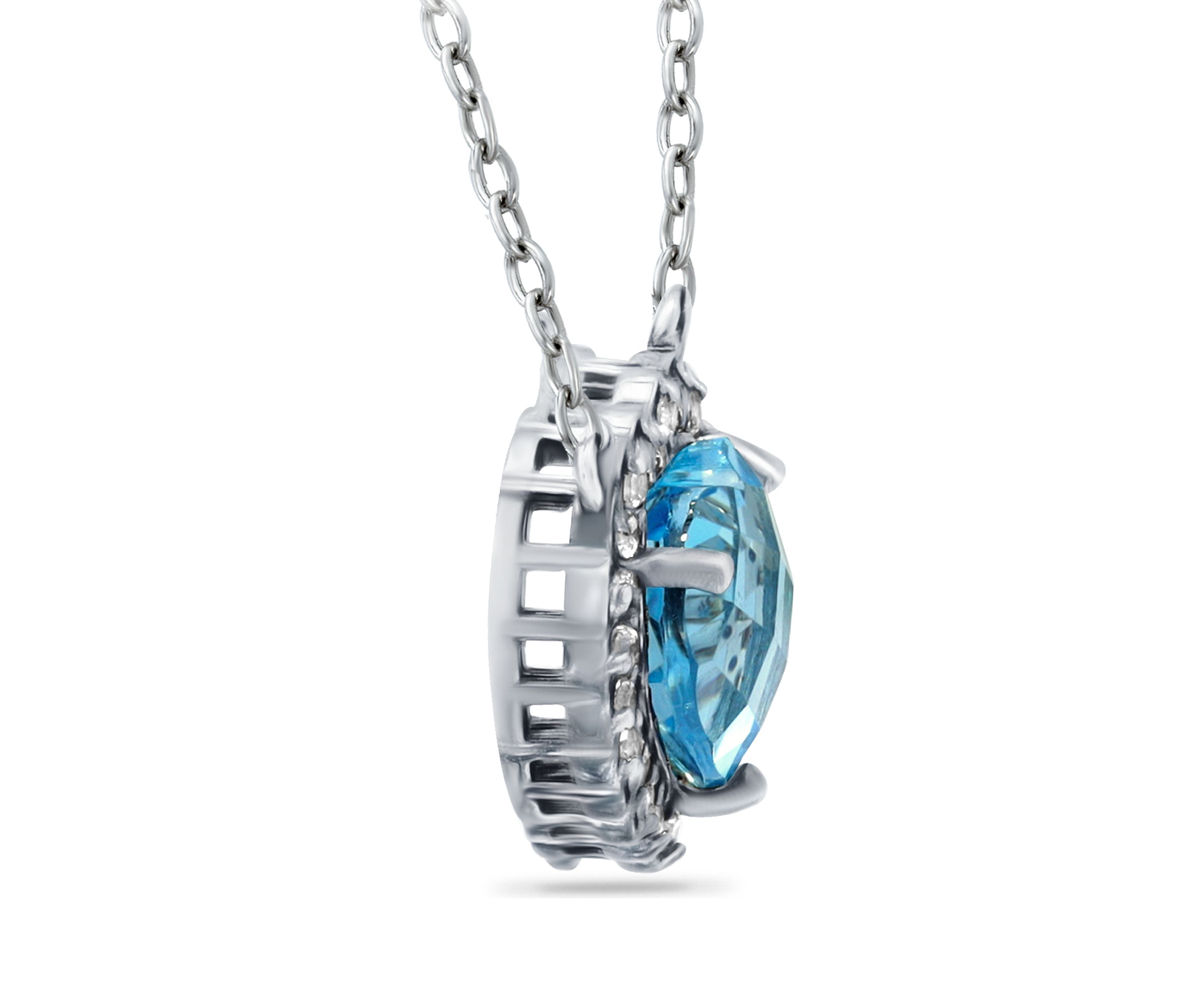 3.06 ct. t.w. Blue Topaz, 1/5 ct. t.w. White Topaz Heart Necklace in Sterling Silver