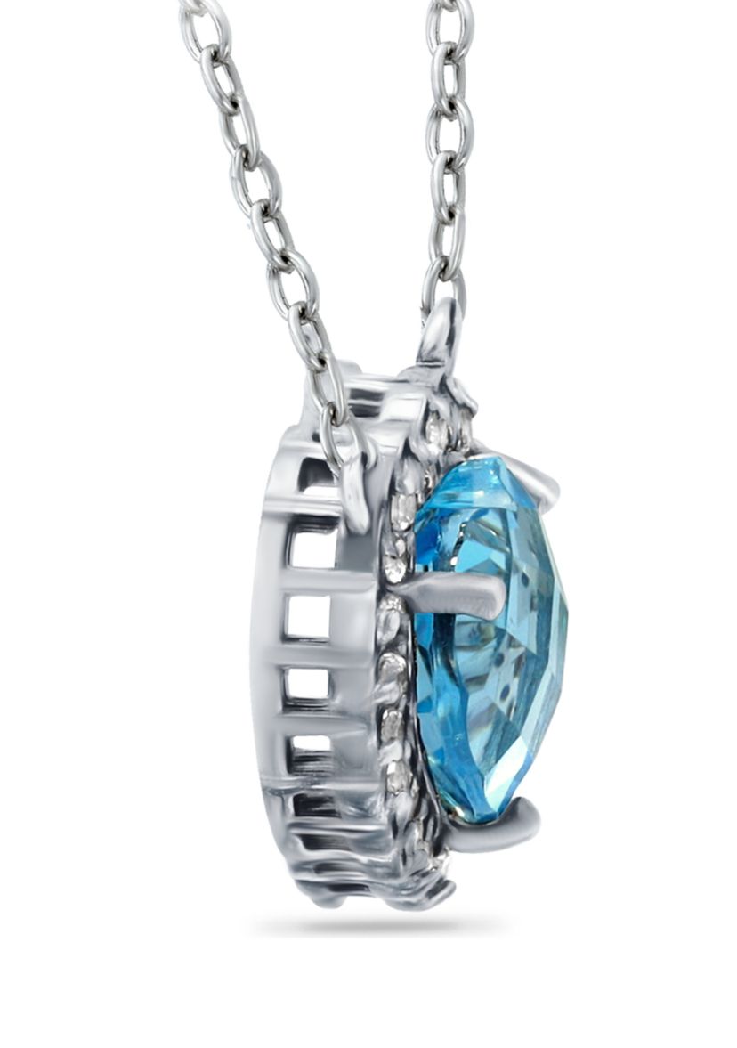 3.06 ct. t.w. Blue Topaz, 1/5 ct. t.w. White Topaz Heart Necklace in Sterling Silver