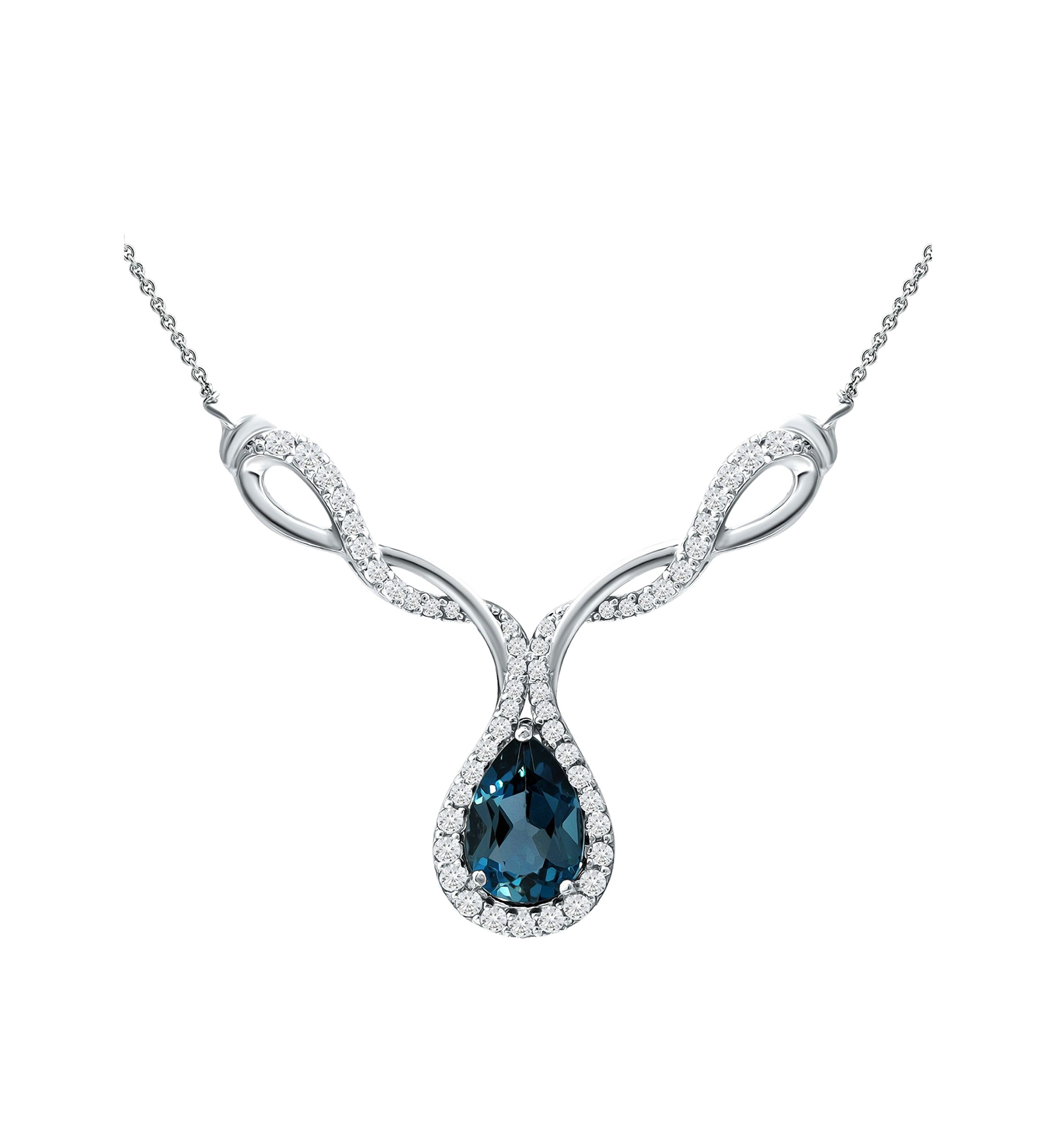 2.43 ct. t.w. London Blue Topaz and White Topaz Necklace on 18 Inch Chain, Sterling Silver