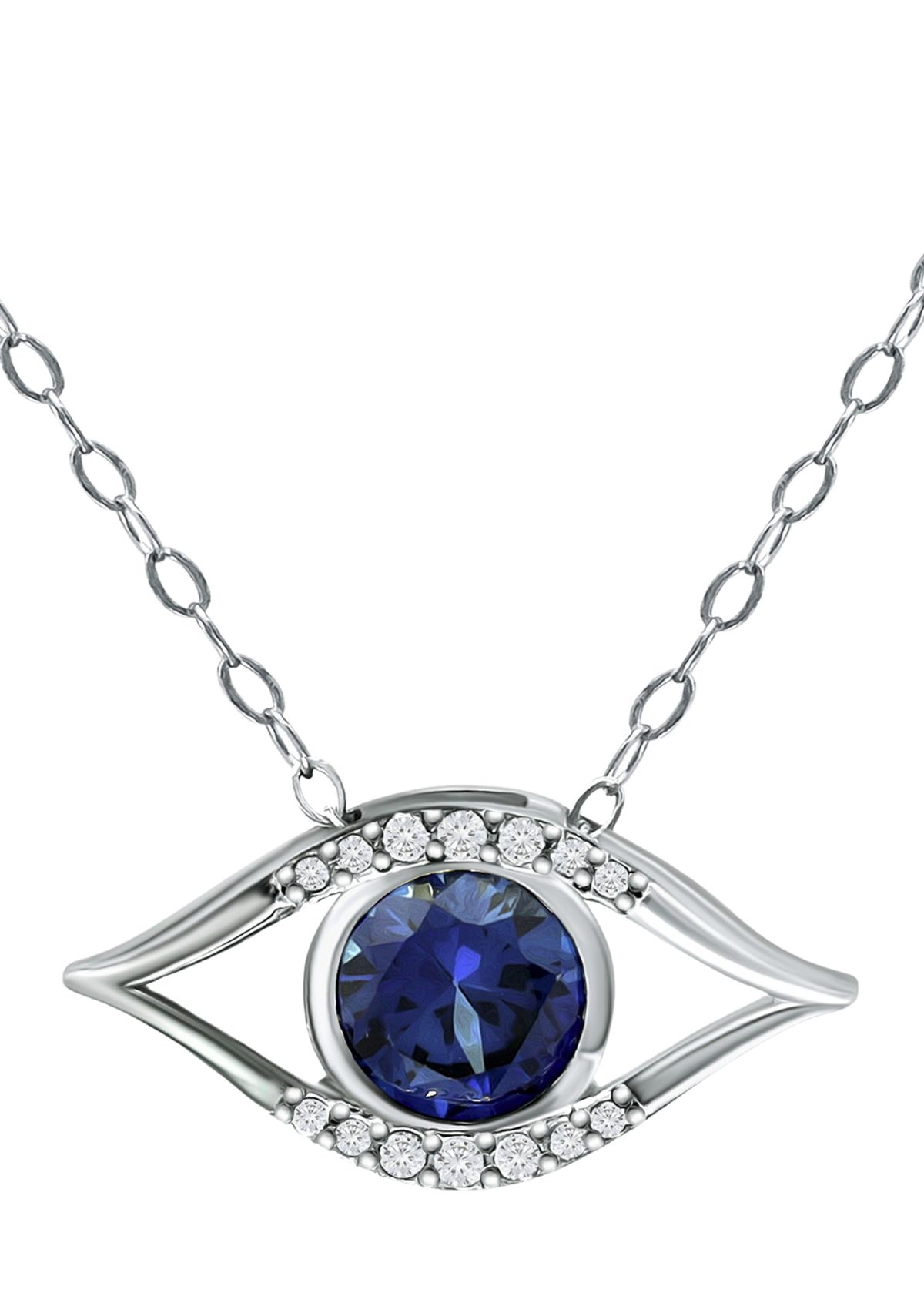 Lab Created 1.88 ct. t.w. Synthetic Blue and Created White Sapphire Evil Eye Necklace on 18 Inch Chain, Sterling Silver