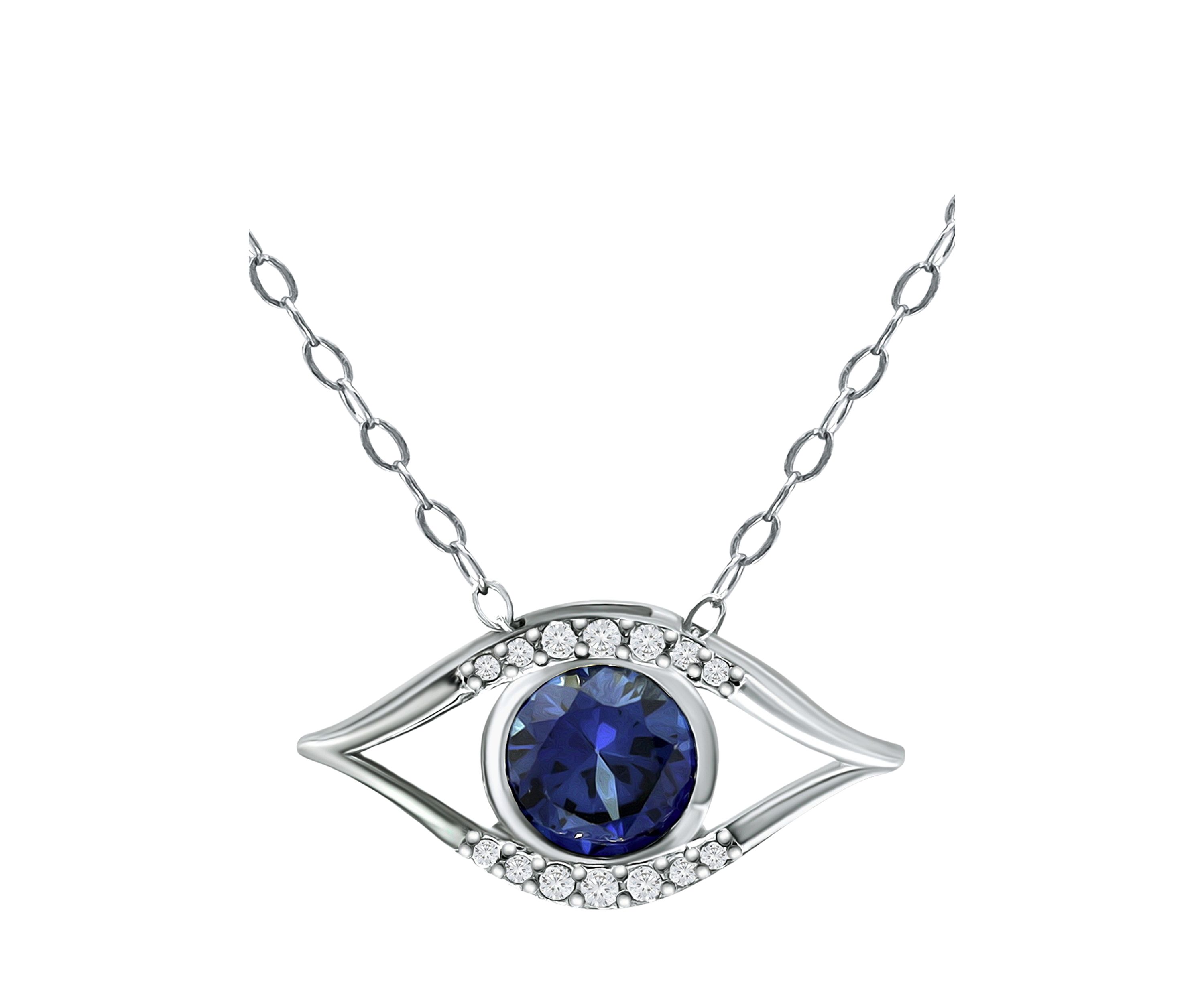 Lab Created 1.88 ct. t.w. Synthetic Blue and Created White Sapphire Evil Eye Necklace on 18 Inch Chain, Sterling Silver