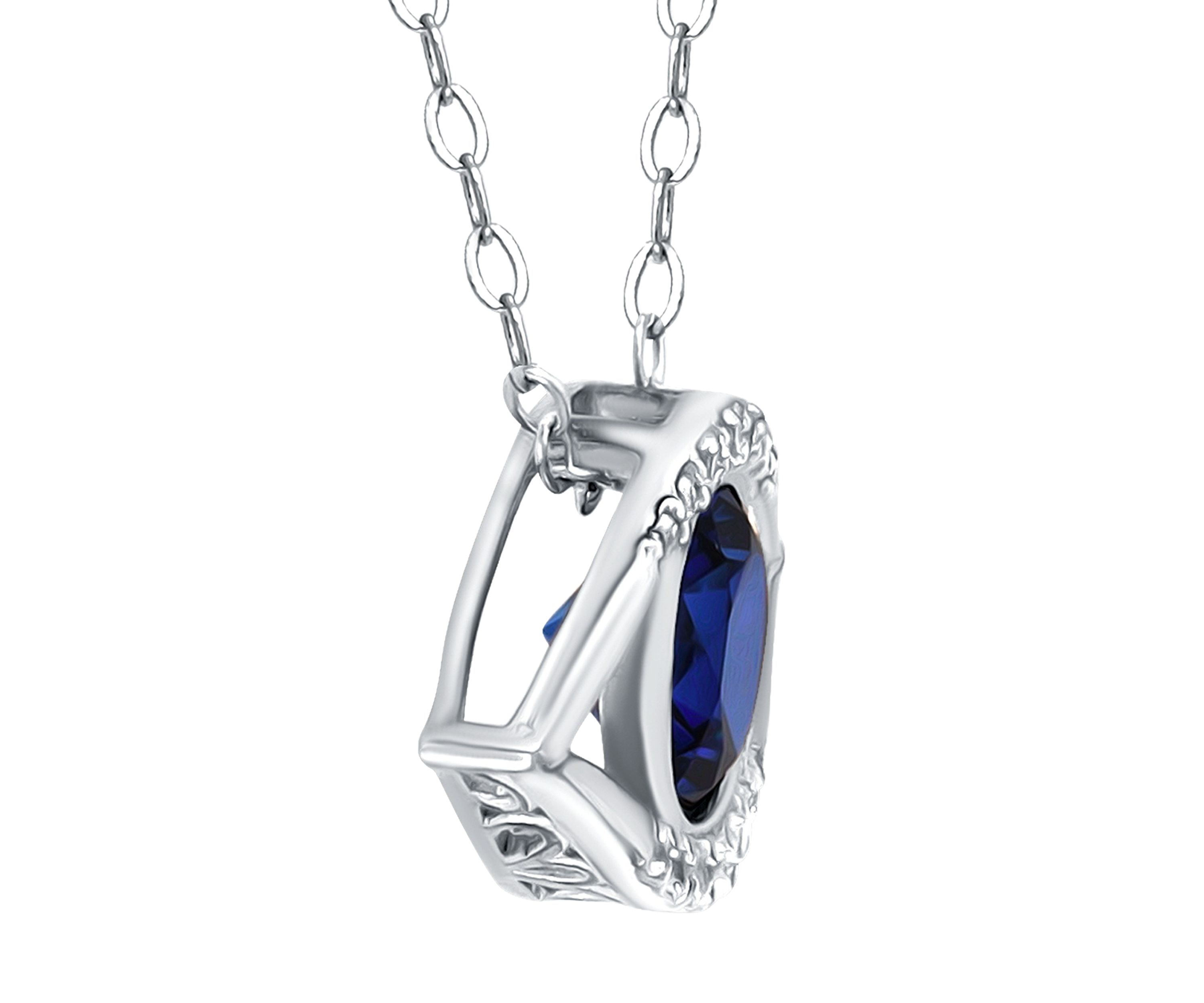 Lab Created 1.88 ct. t.w. Synthetic Blue and Created White Sapphire Evil Eye Necklace on 18 Inch Chain, Sterling Silver