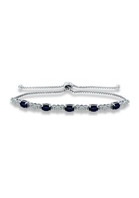 Belk & Co Lab Created 2.49 ct. Synthetic Blue Sapphire and Created White Sapphire Bolo Bracelet, Sterling Silver
