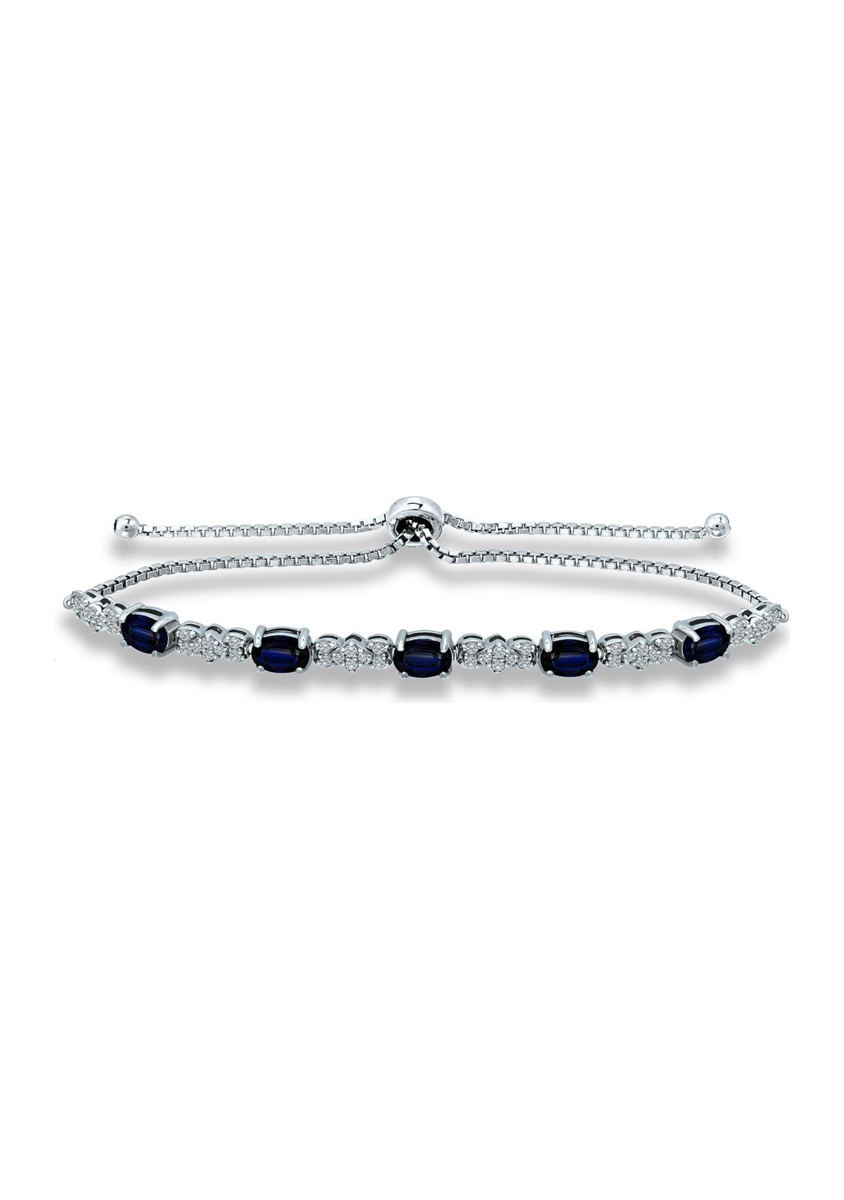Lab Created 2.49 ct. Synthetic Blue Sapphire and Created White Sapphire Bolo Bracelet, Sterling Silver