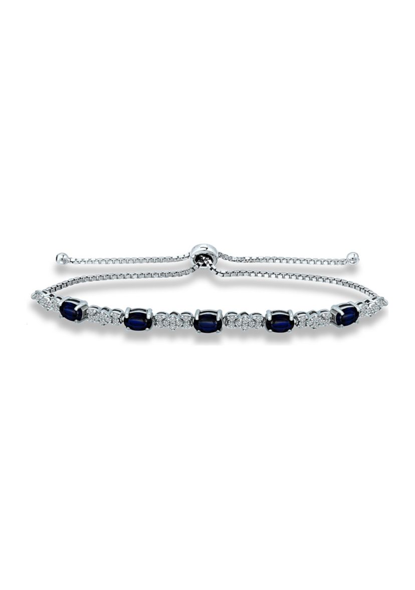 Lab Created 2.49 ct. Synthetic Blue Sapphire and Created White Sapphire Bolo Bracelet, Sterling Silver