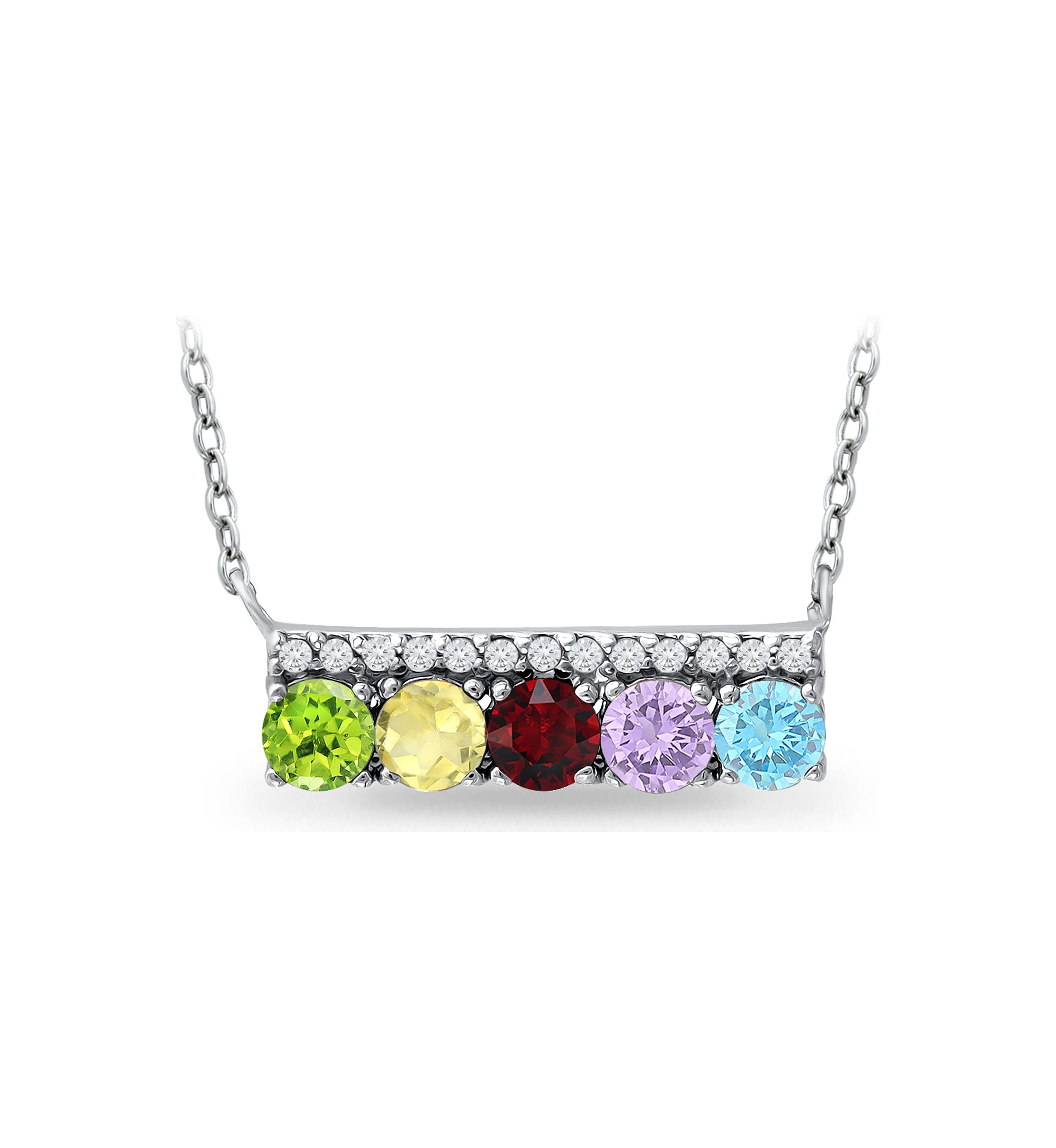 1.5 ct. t.w. Multi Gemstone Bar Necklace, Sterling Silver