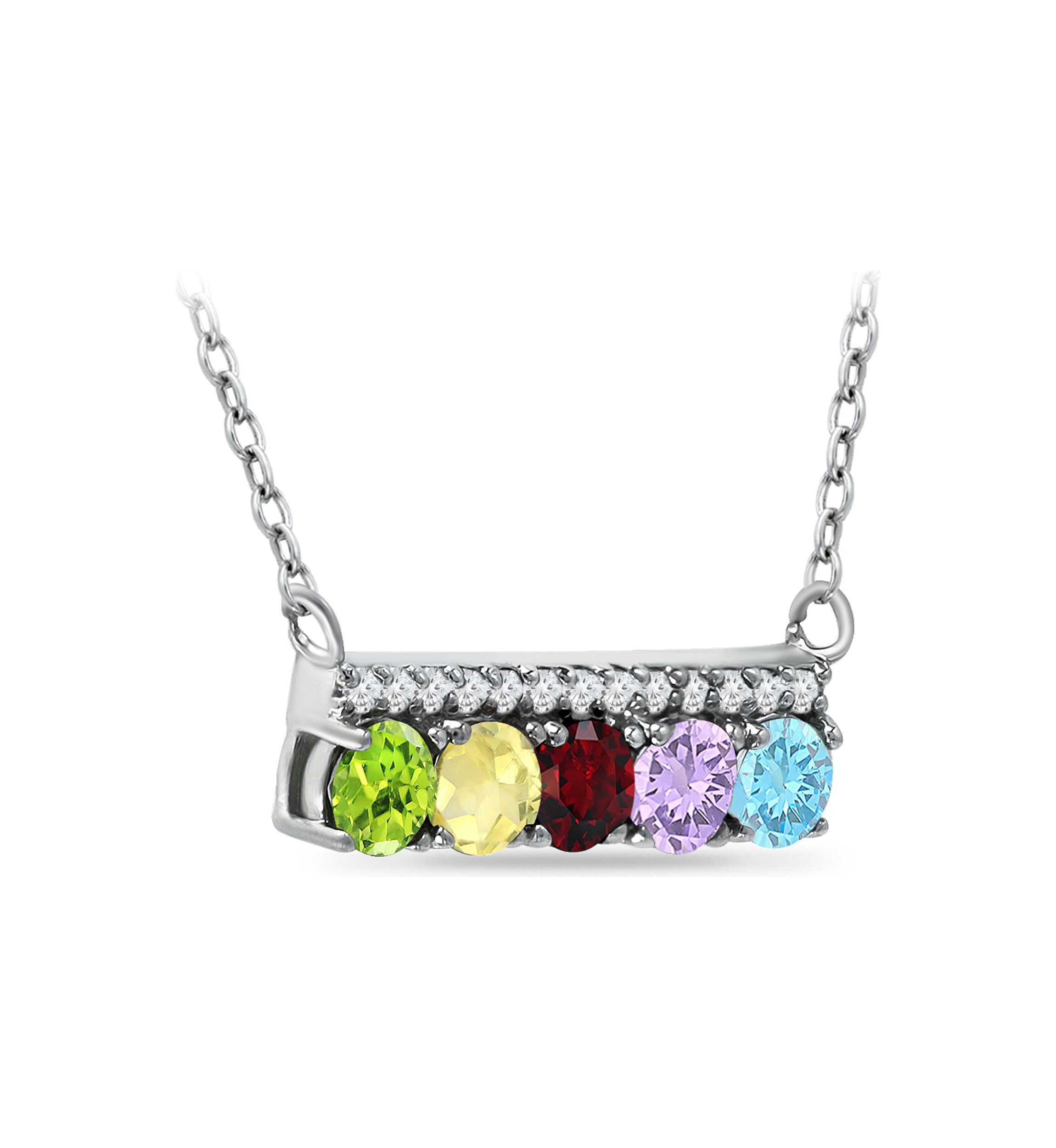 1.5 ct. t.w. Multi Gemstone Bar Necklace, Sterling Silver