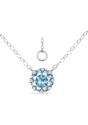 Belk & Co 1-1/3 ct. 7MM Round Blue and White Topaz Crown Necklace on 16 inch Chain with Extender, Sterling Silver