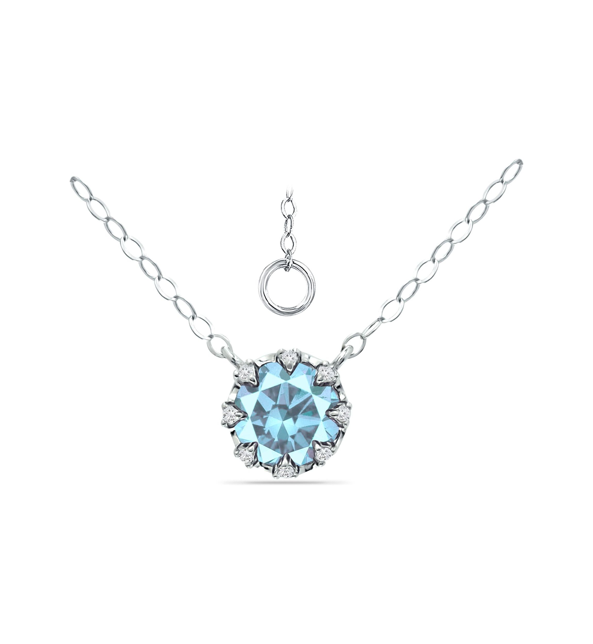 1-1/3 ct. 7MM Round Blue and White Topaz Crown Necklace on 16 inch Chain with Extender, Sterling Silver