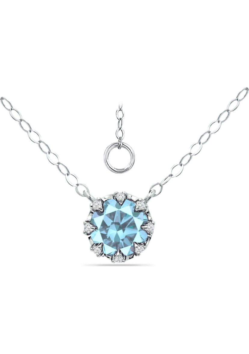 1-1/3 ct. 7MM Round Blue and White Topaz Crown Necklace on 16 inch Chain with Extender, Sterling Silver