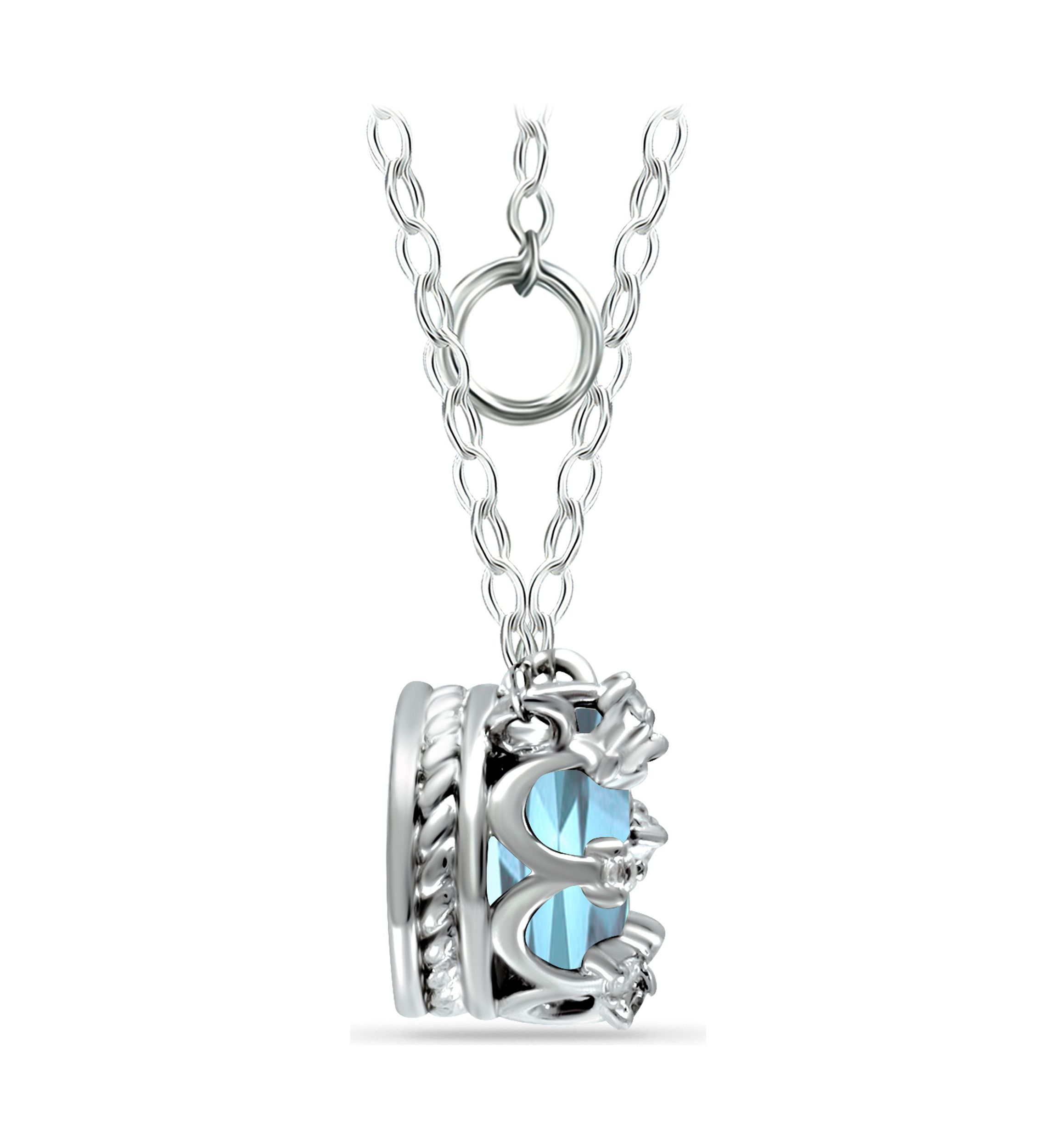 1-1/3 ct. 7MM Round Blue and White Topaz Crown Necklace on 16 inch Chain with Extender, Sterling Silver
