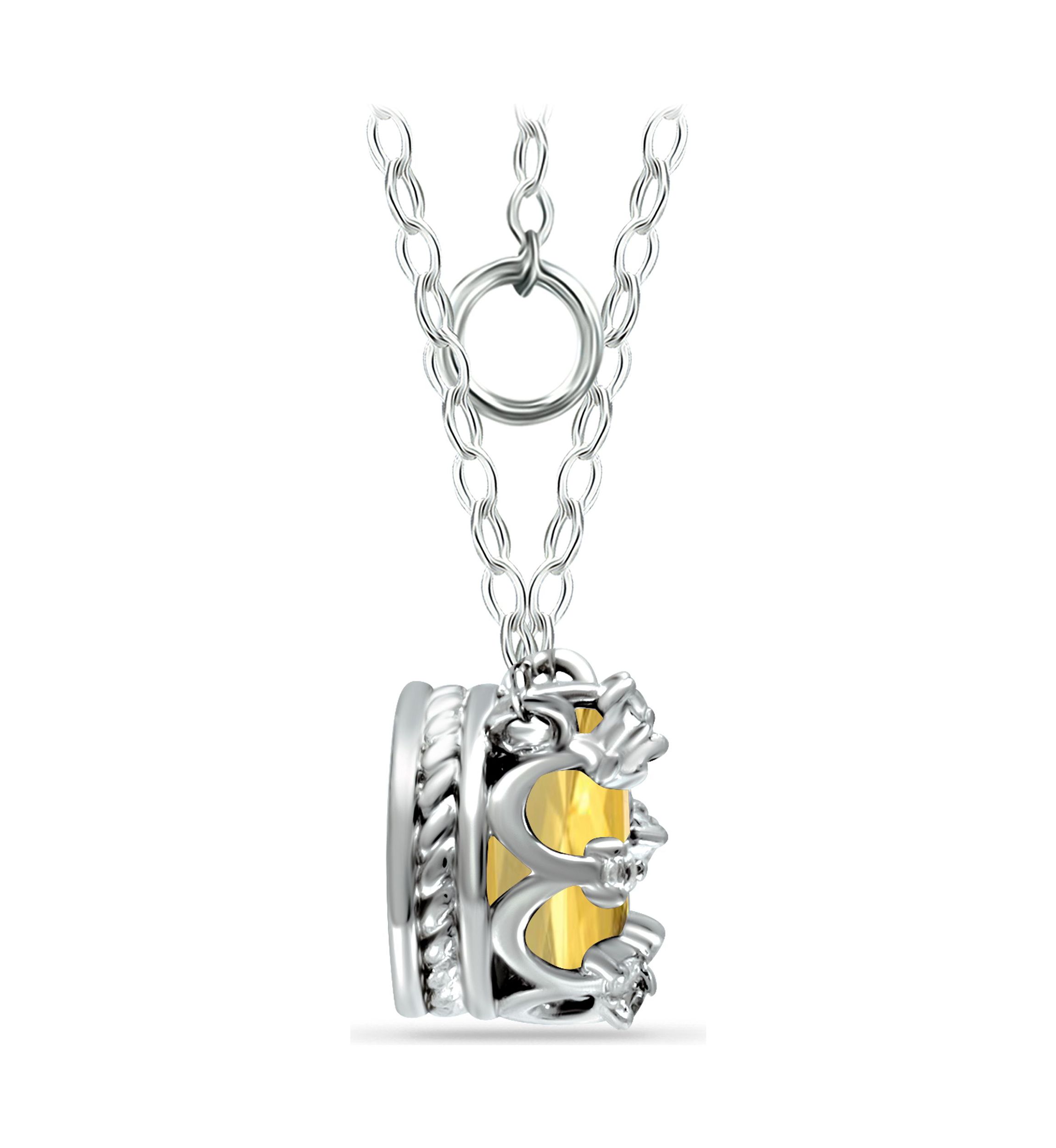 1ct. 7MM Round Citrine and White Topaz Crown Necklace on 16 inch Chain with Extender, Sterling Silver