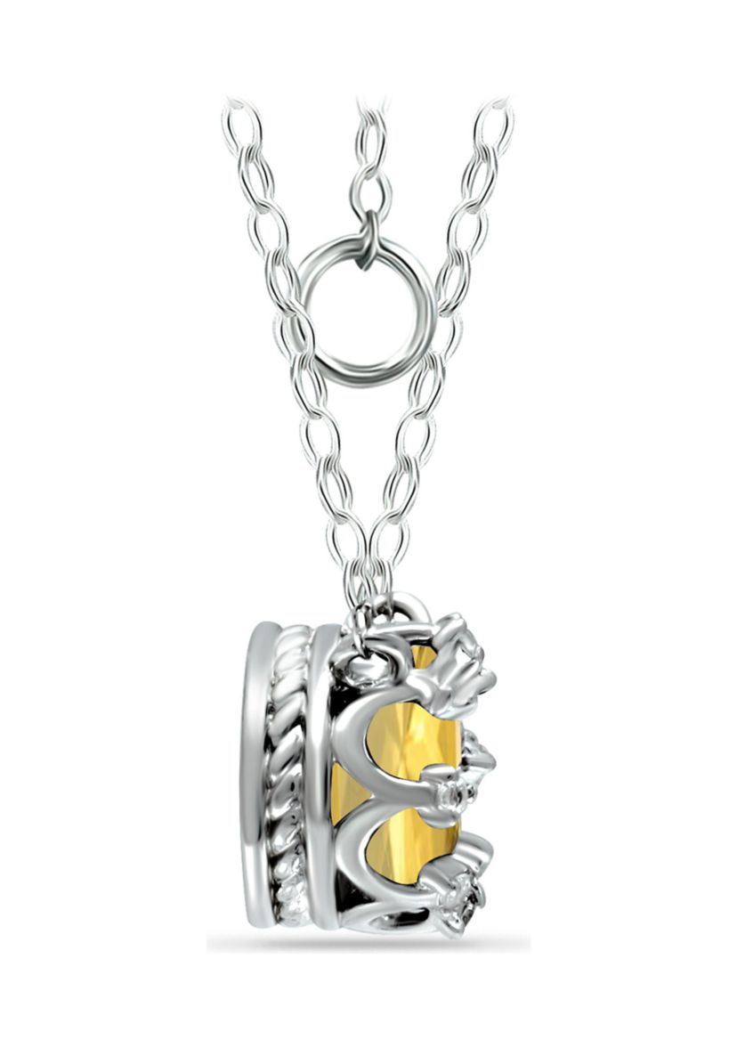 1ct. 7MM Round Citrine and White Topaz Crown Necklace on 16 inch Chain with Extender, Sterling Silver