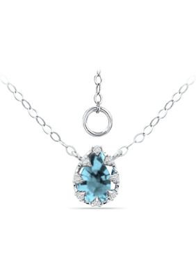 Belk & Co 1-1/10 ct. 8x6MM Pear Blue and White Topaz Crown Necklace on 16 inch Chain with Extender, Sterling Silver
