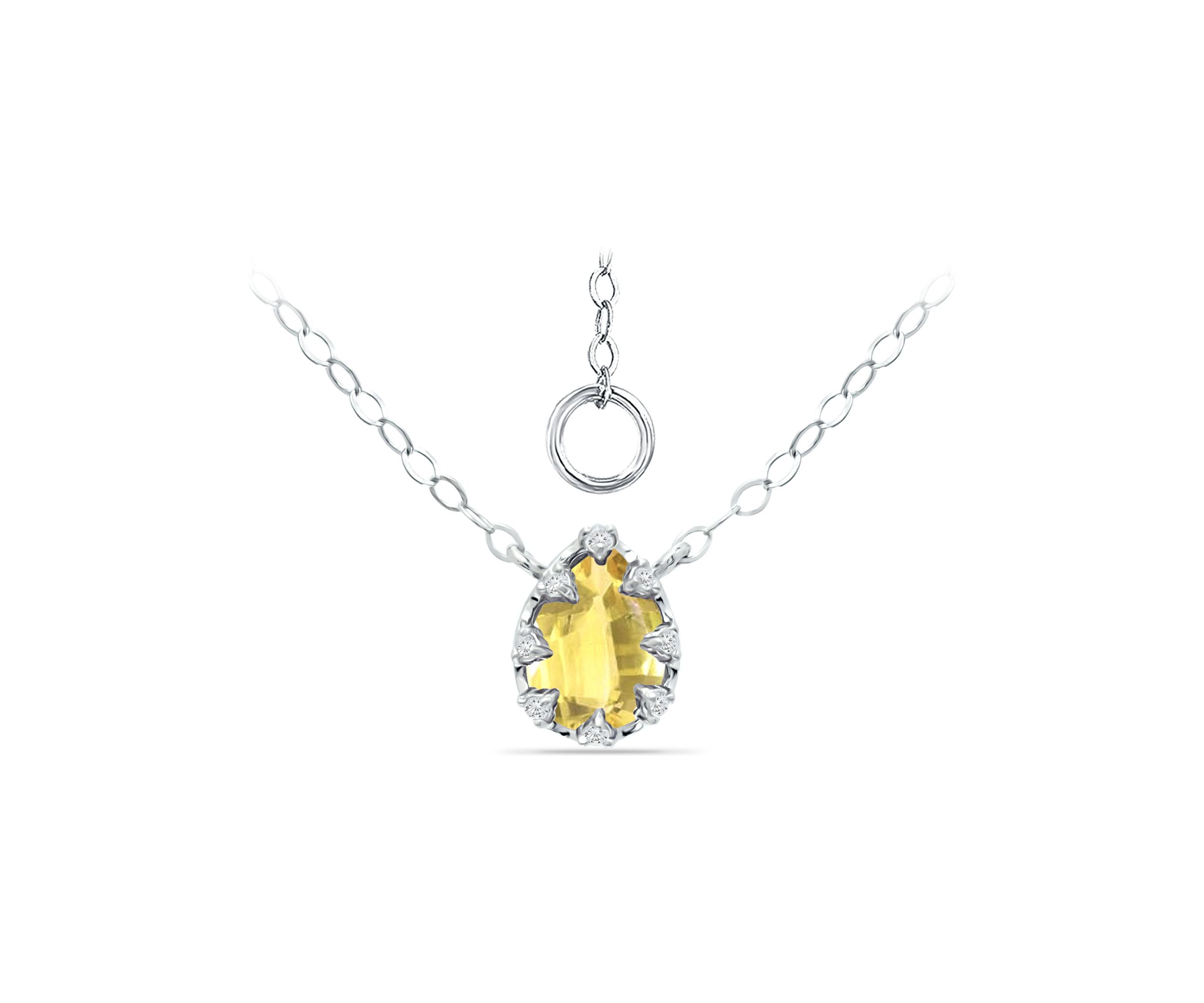 1-1/3 ct. 8x6MM Pear Citrine and White Topaz Crown Necklace on 16 inch Chain with Extender, Sterling Silver