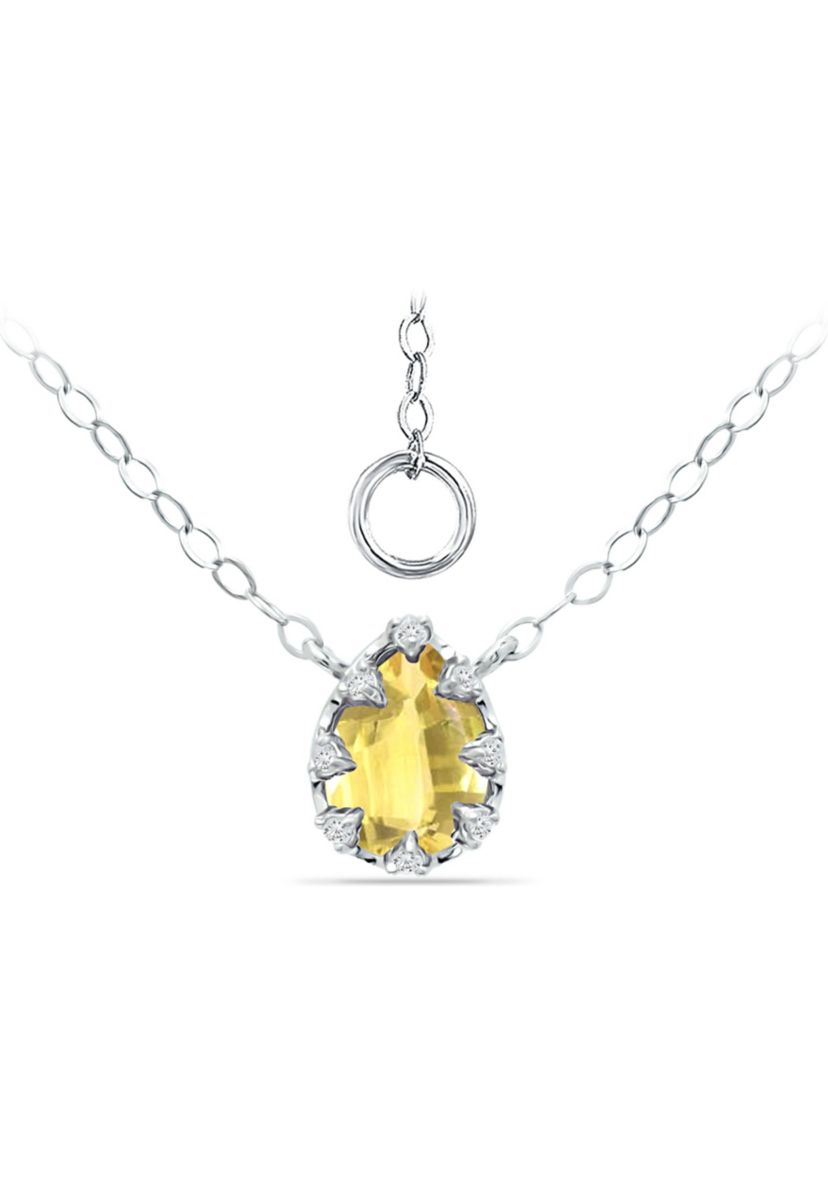 1-1/3 ct. 8x6MM Pear Citrine and White Topaz Crown Necklace on 16 inch Chain with Extender, Sterling Silver