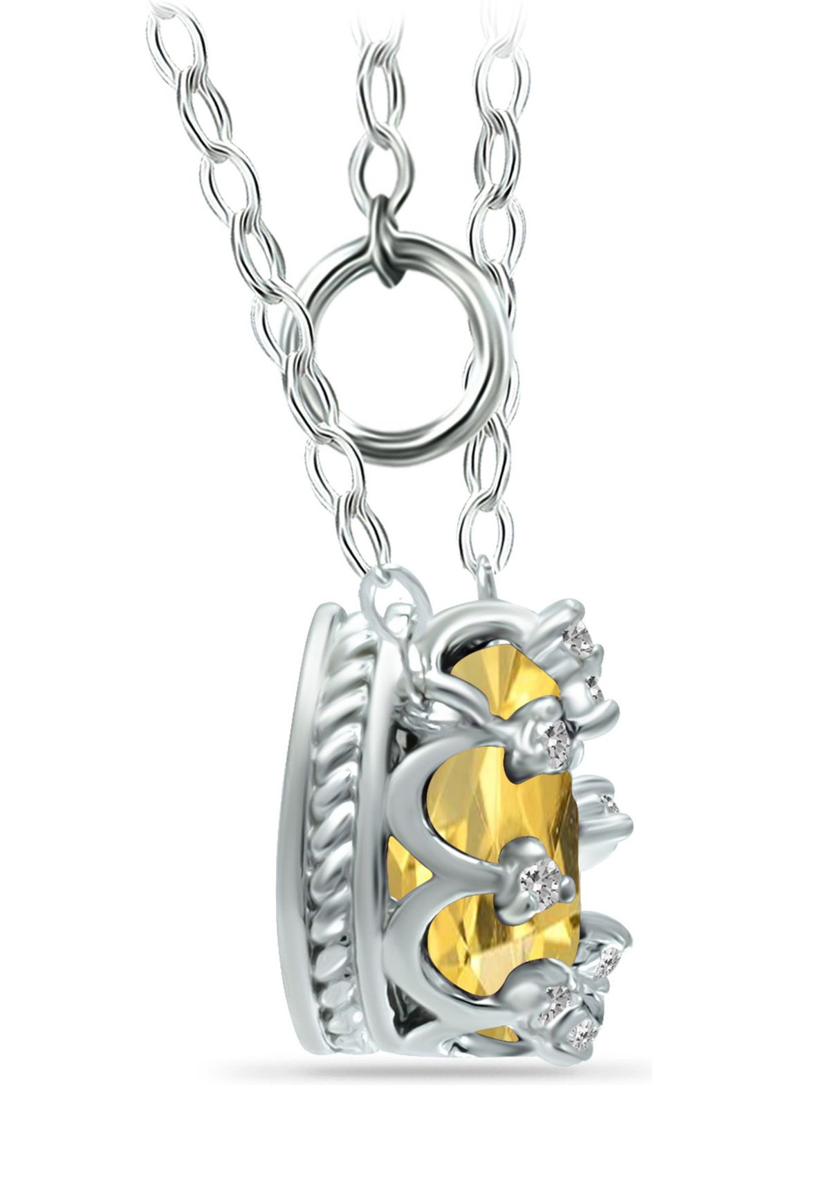 1-1/3 ct. 8x6MM Pear Citrine and White Topaz Crown Necklace on 16 inch Chain with Extender, Sterling Silver