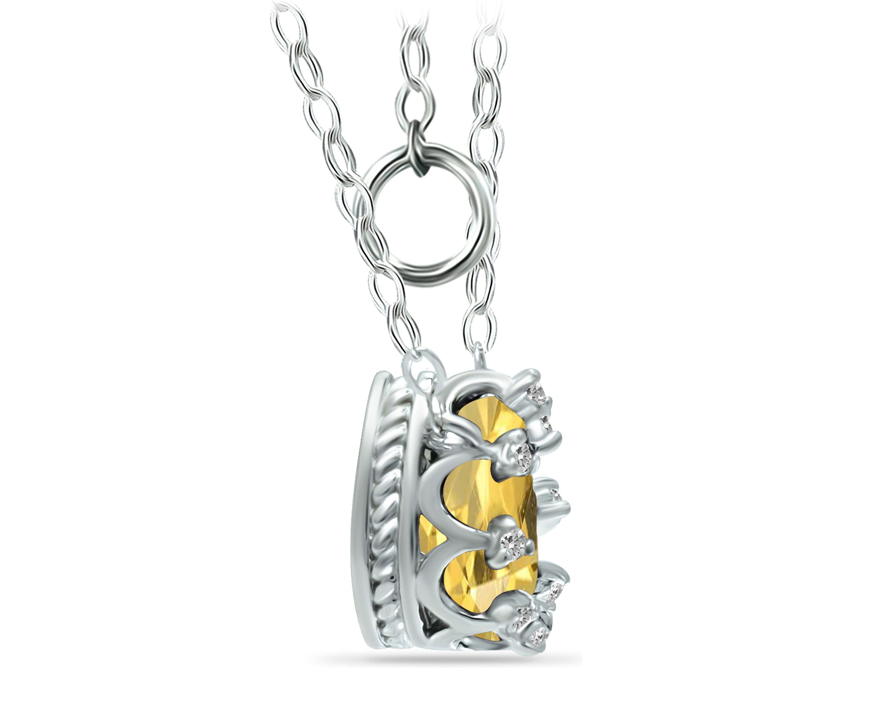 1-1/3 ct. 8x6MM Pear Citrine and White Topaz Crown Necklace on 16 inch Chain with Extender, Sterling Silver