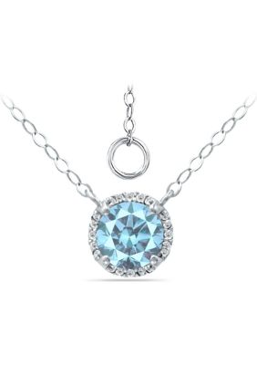 Belk & Co 1-1/2 ct. 7MM Round Blue and White Topaz Hidden Halo Necklace on 16 inch Chain with Extender, Sterling Silver