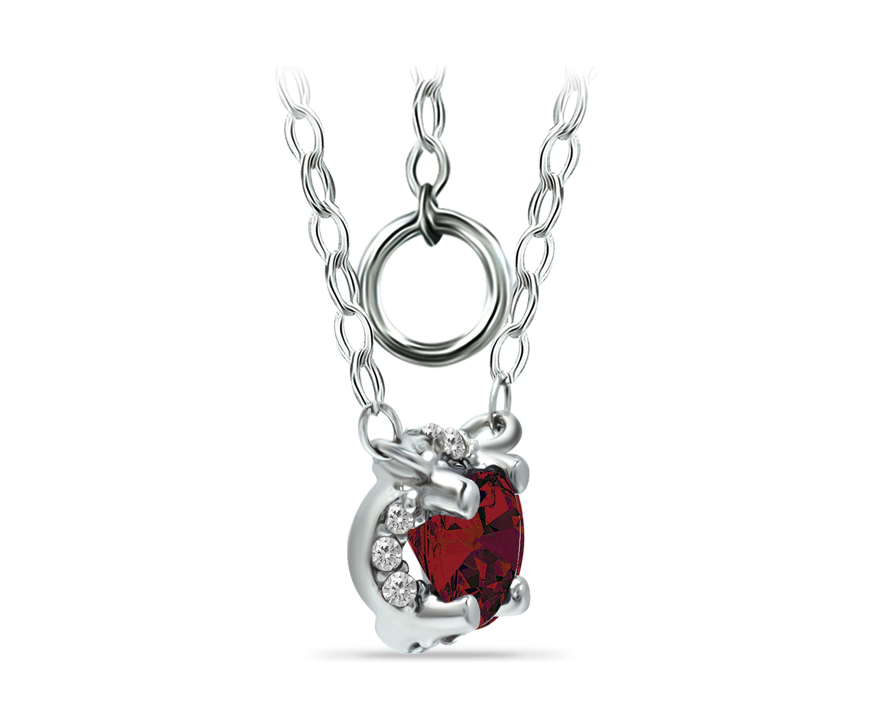 1-1/2 ct. 7MM Round Garnet and White Topaz Hidden Halo Necklace on 16 inch Chain with Extender, Sterling Silver