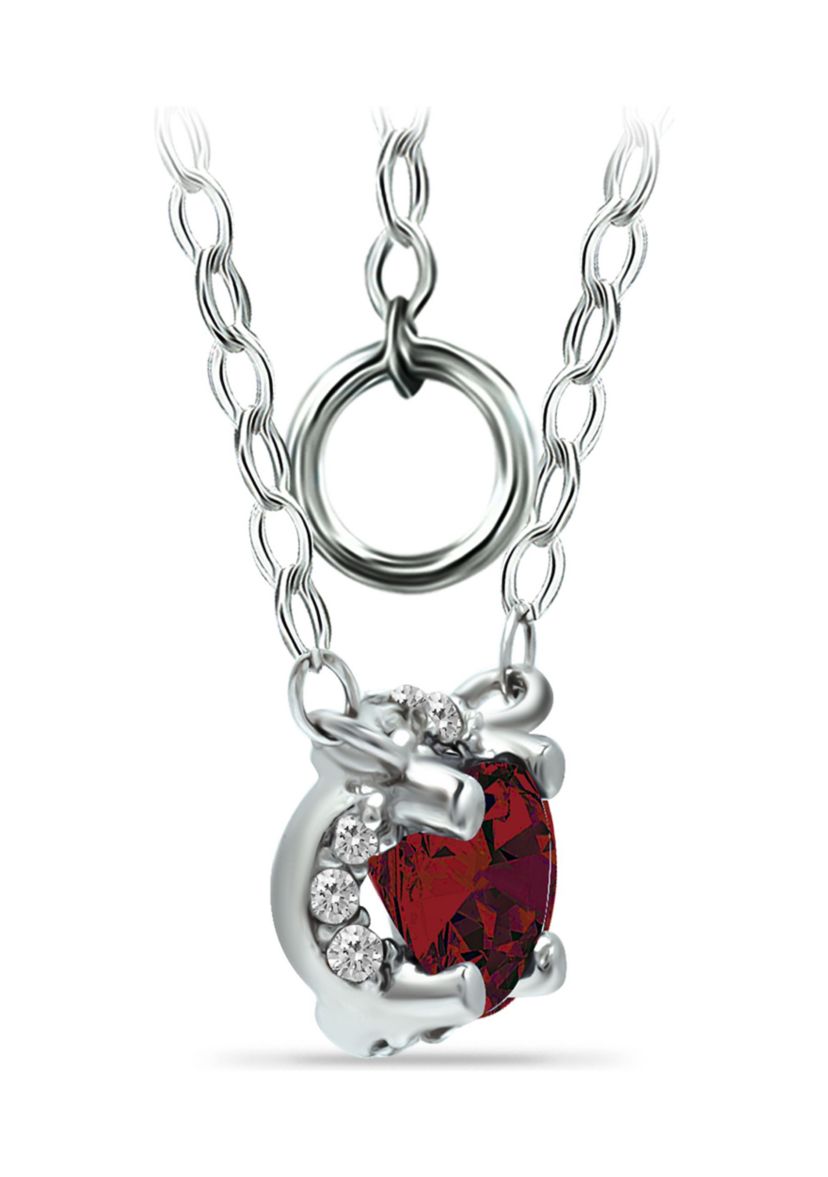 1-1/2 ct. 7MM Round Garnet and White Topaz Hidden Halo Necklace on 16 inch Chain with Extender, Sterling Silver