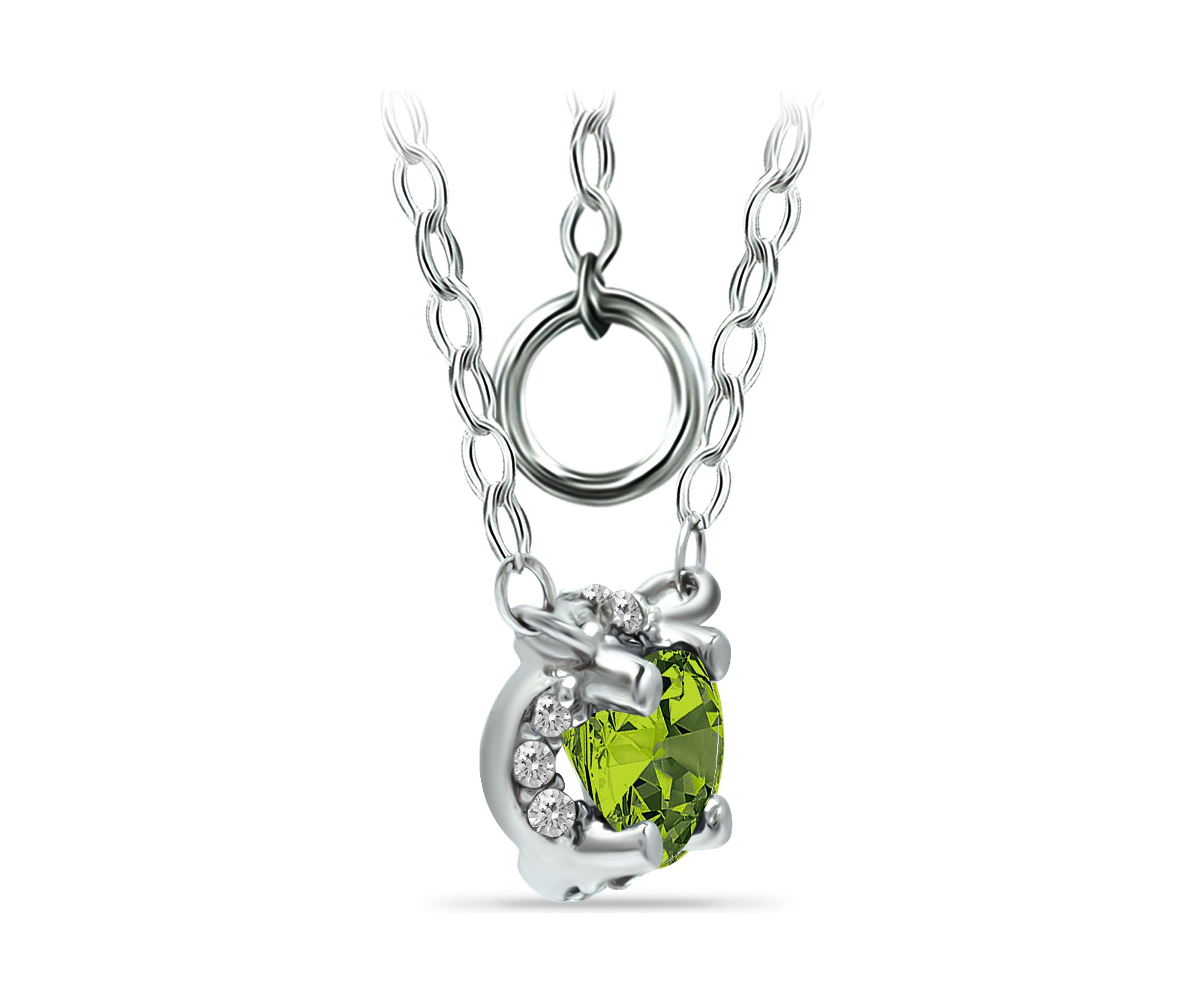 1-1/4 ct. 7MM Round Peridot and White Topaz Hidden Halo Necklace on 16 inch Chain with Extender, Sterling Silver