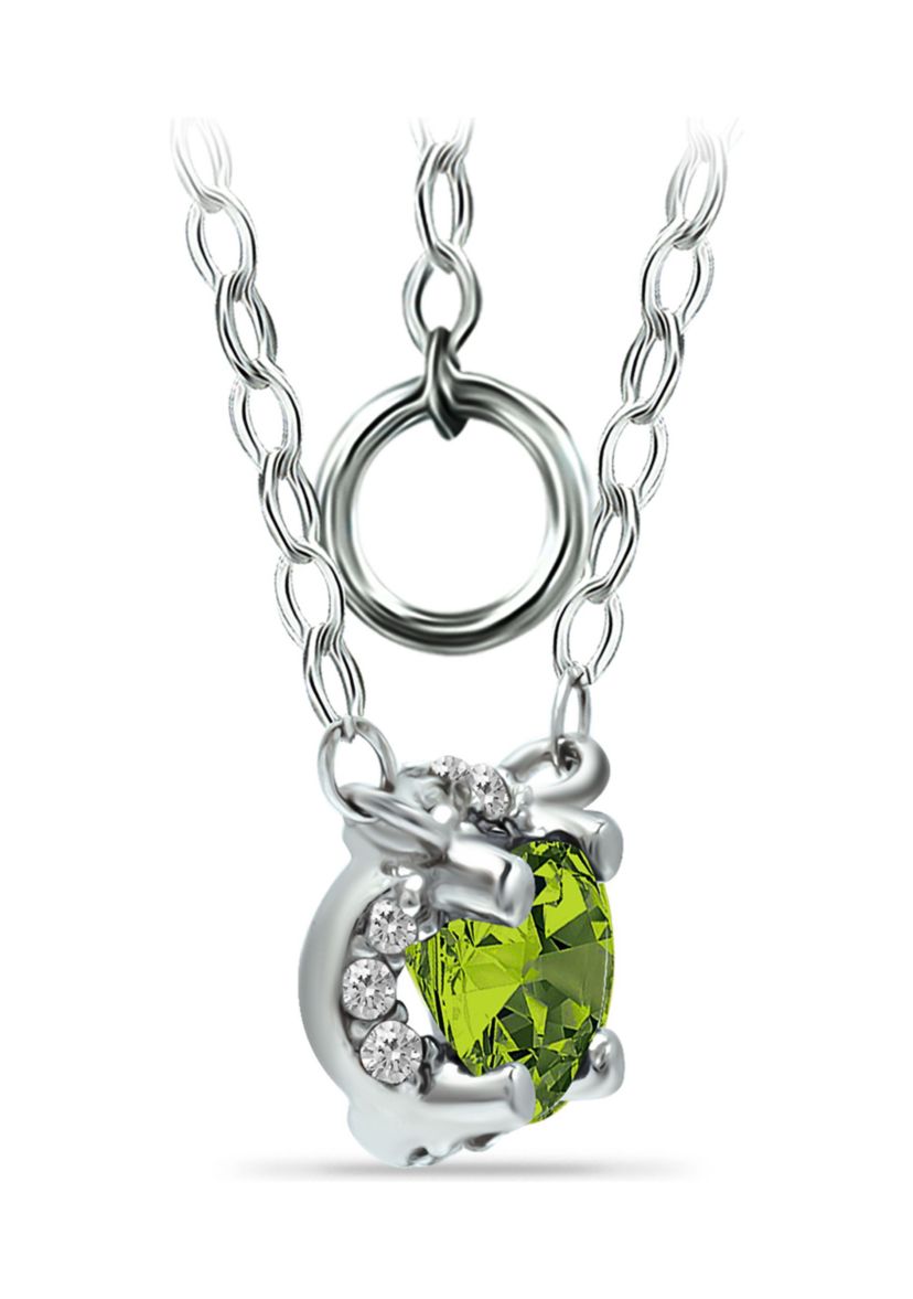 1-1/4 ct. 7MM Round Peridot and White Topaz Hidden Halo Necklace on 16 inch Chain with Extender, Sterling Silver