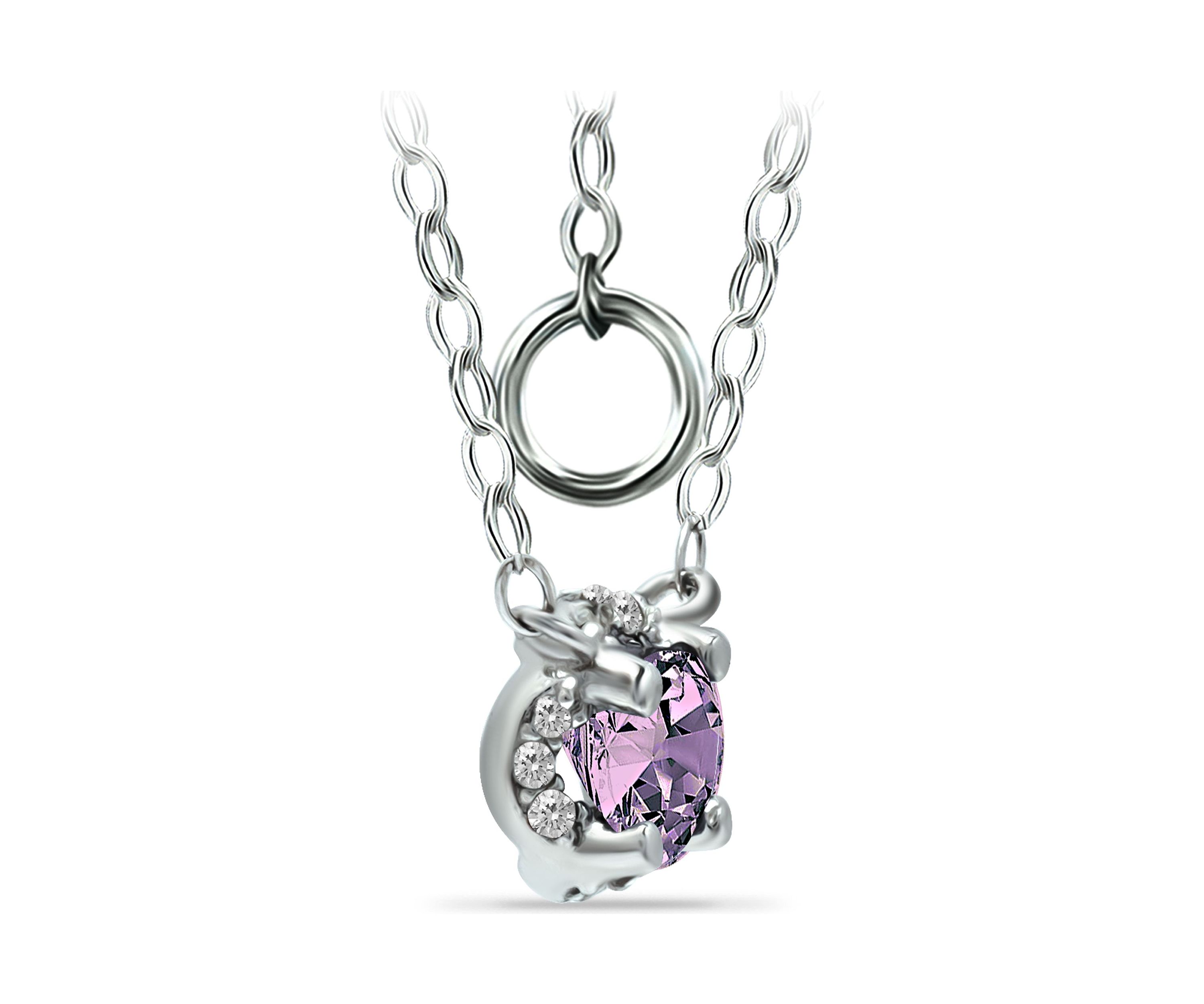 1-1/10 ct. 7MM Round Amethyst and White Topaz Hidden Halo Necklace on 16 inch Chain with Extender, Sterling Silver