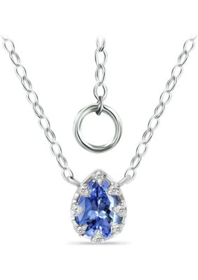 Belk & Co 1/3 ct. 5MM Pear Tanzanite and White Topaz Crown Necklace on 16 inch Chain with Extender, Sterling Silver, Purple