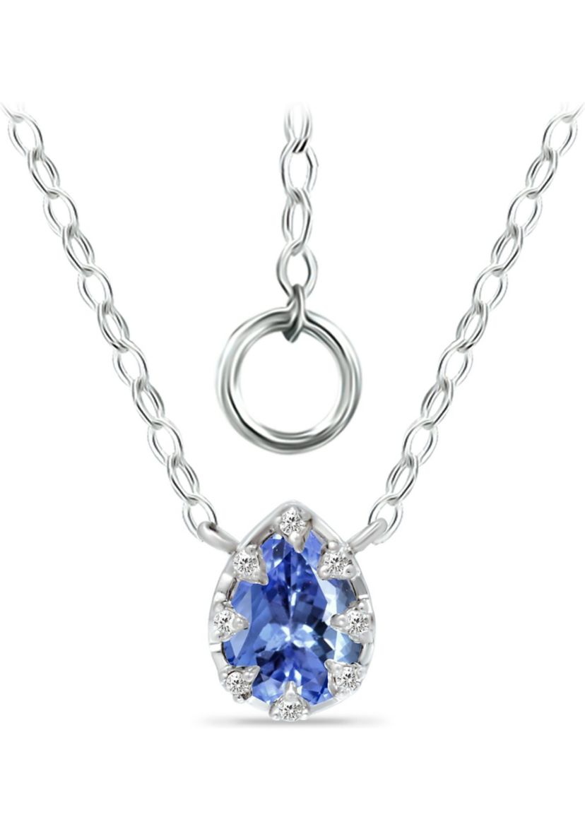1/3 ct. 5MM Pear Tanzanite and White Topaz Crown  Necklace on 16 inch Chain with Extender, Sterling Silver