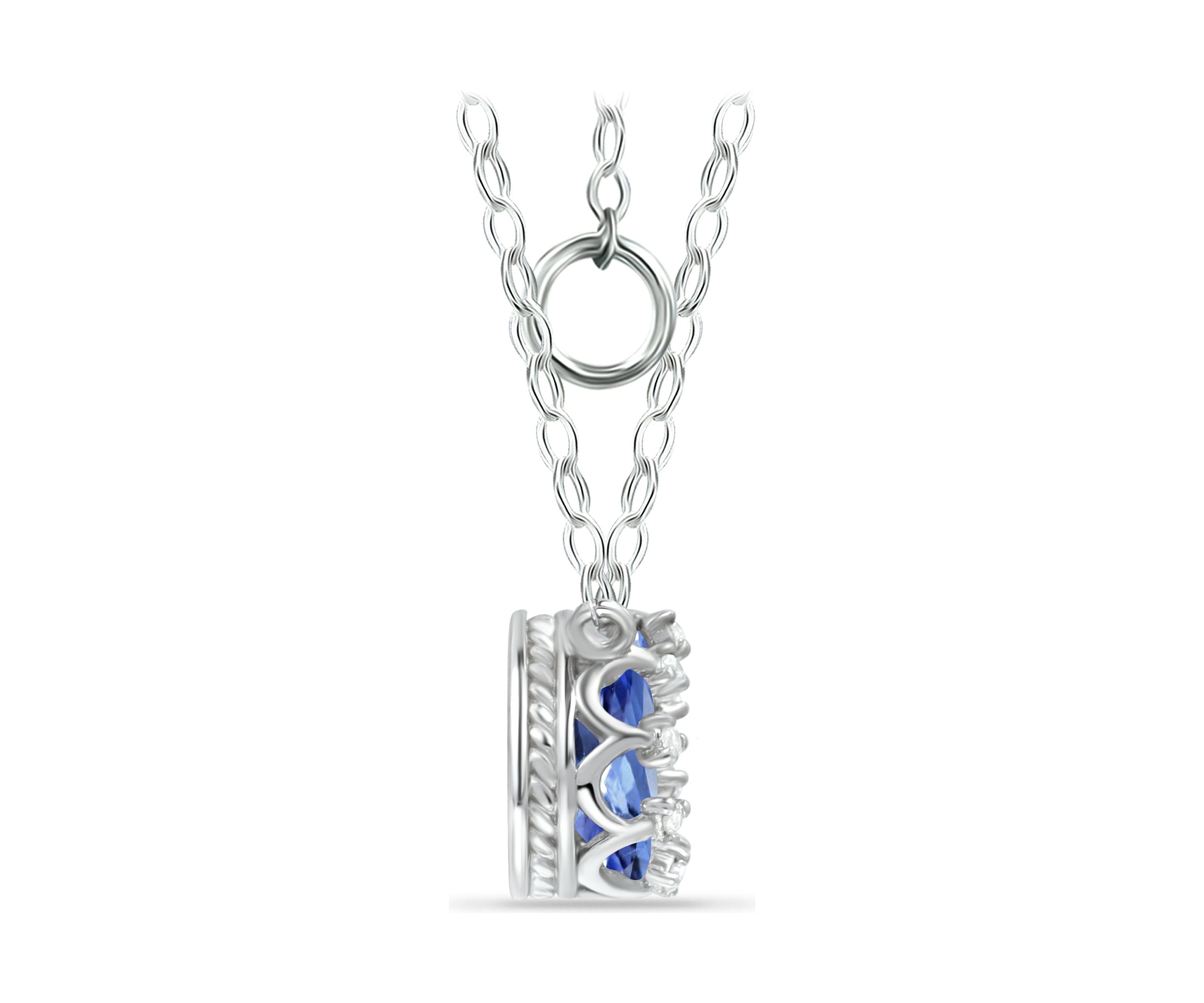 1/3 ct. 5MM Pear Tanzanite and White Topaz Crown  Necklace on 16 inch Chain with Extender, Sterling Silver